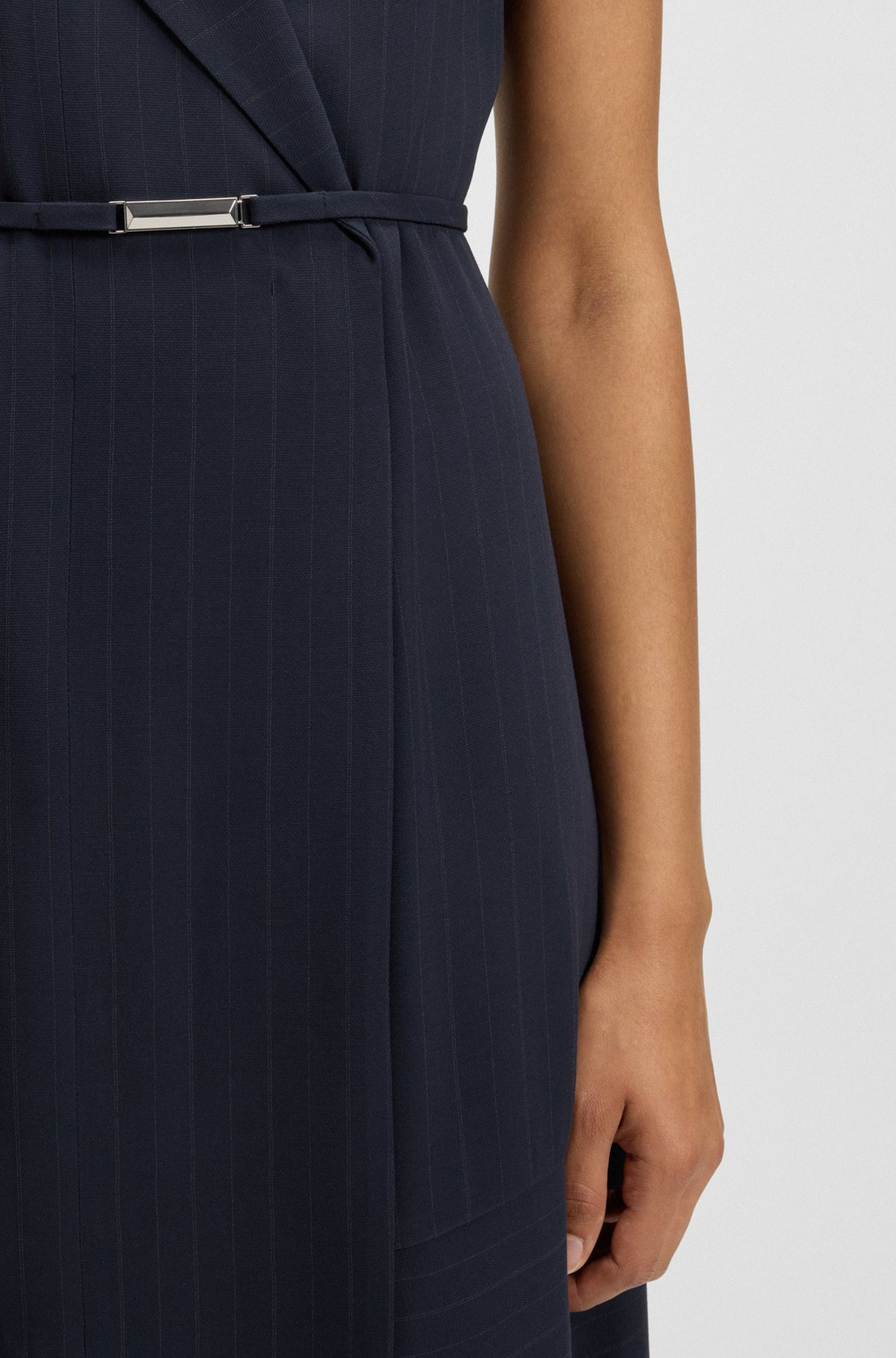 PINSTRIPE DRESS WITH BUTTONED WRAP FRONT - 6