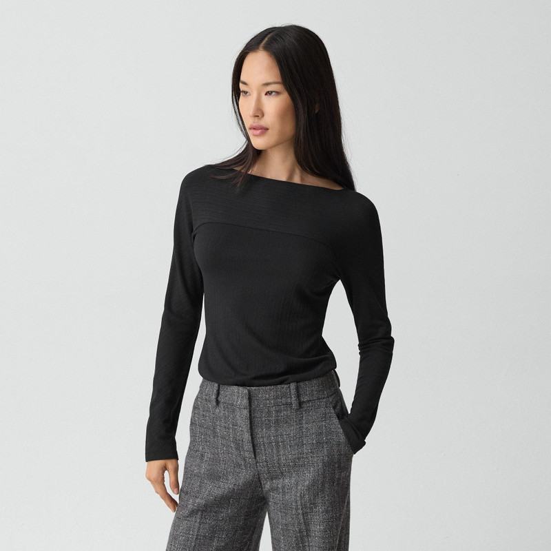 Boatneck Long-Sleeve Top in Stretch Rib 2