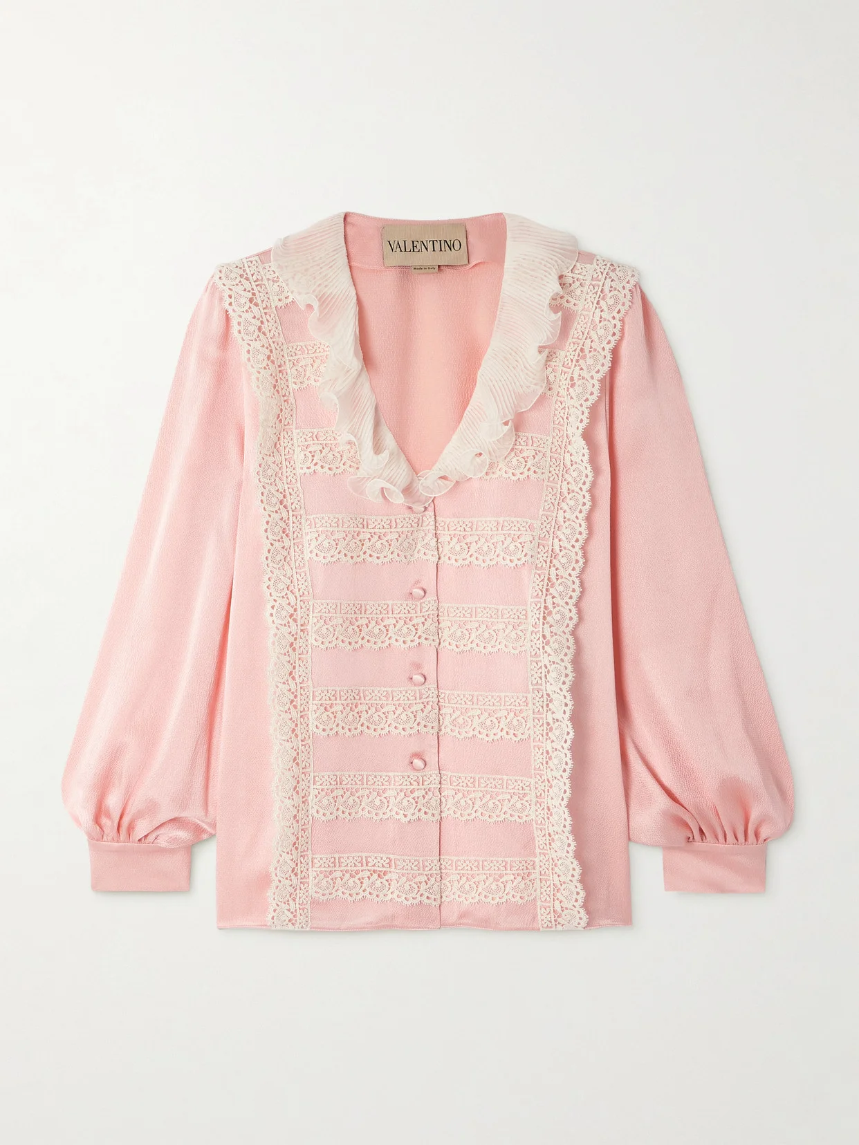 Lace And Plissé Chiffon-trimmed Silk-crepe Blouse - 1
