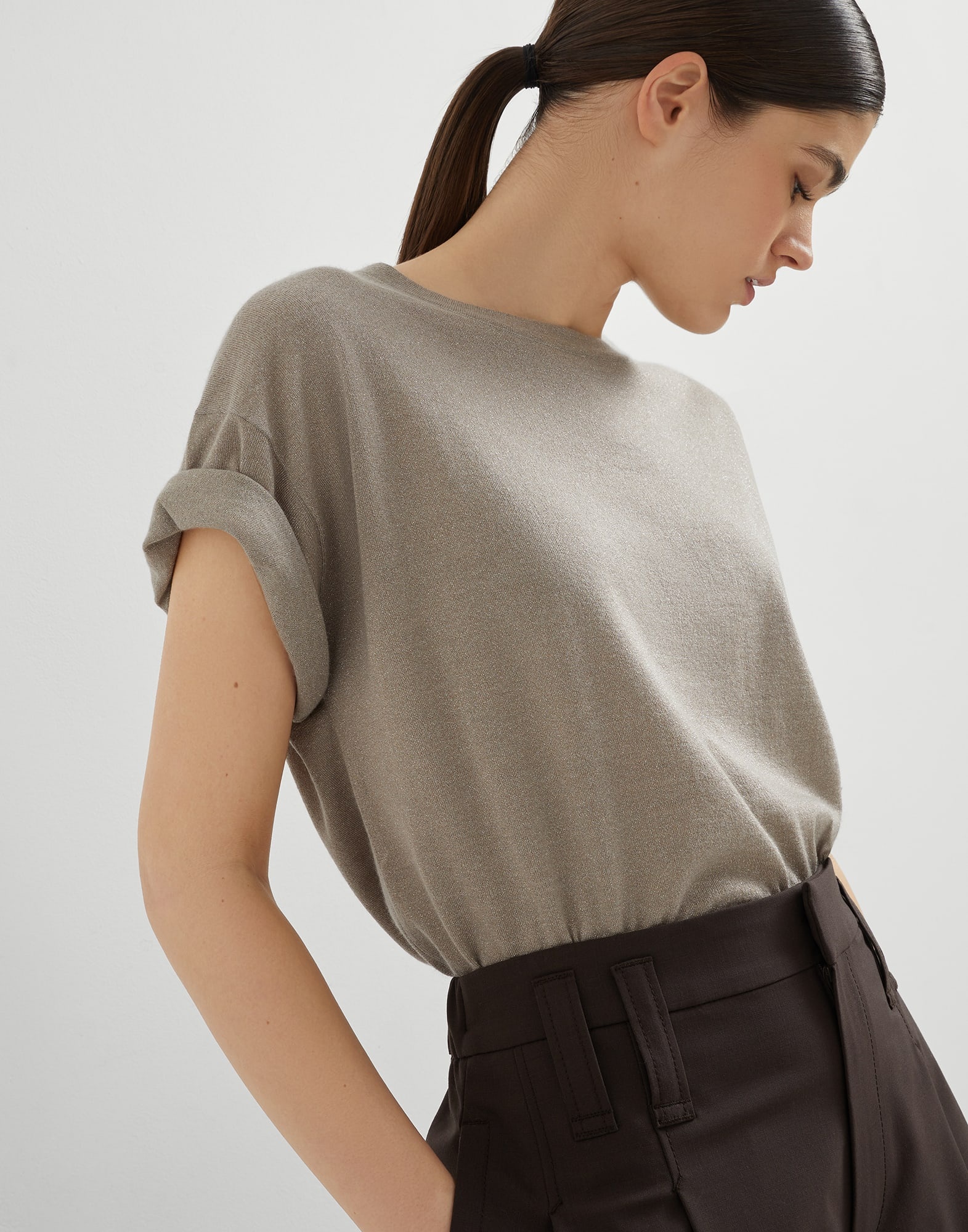 Sparkling cashmere and silk lightweight knit T-shirt - 3
