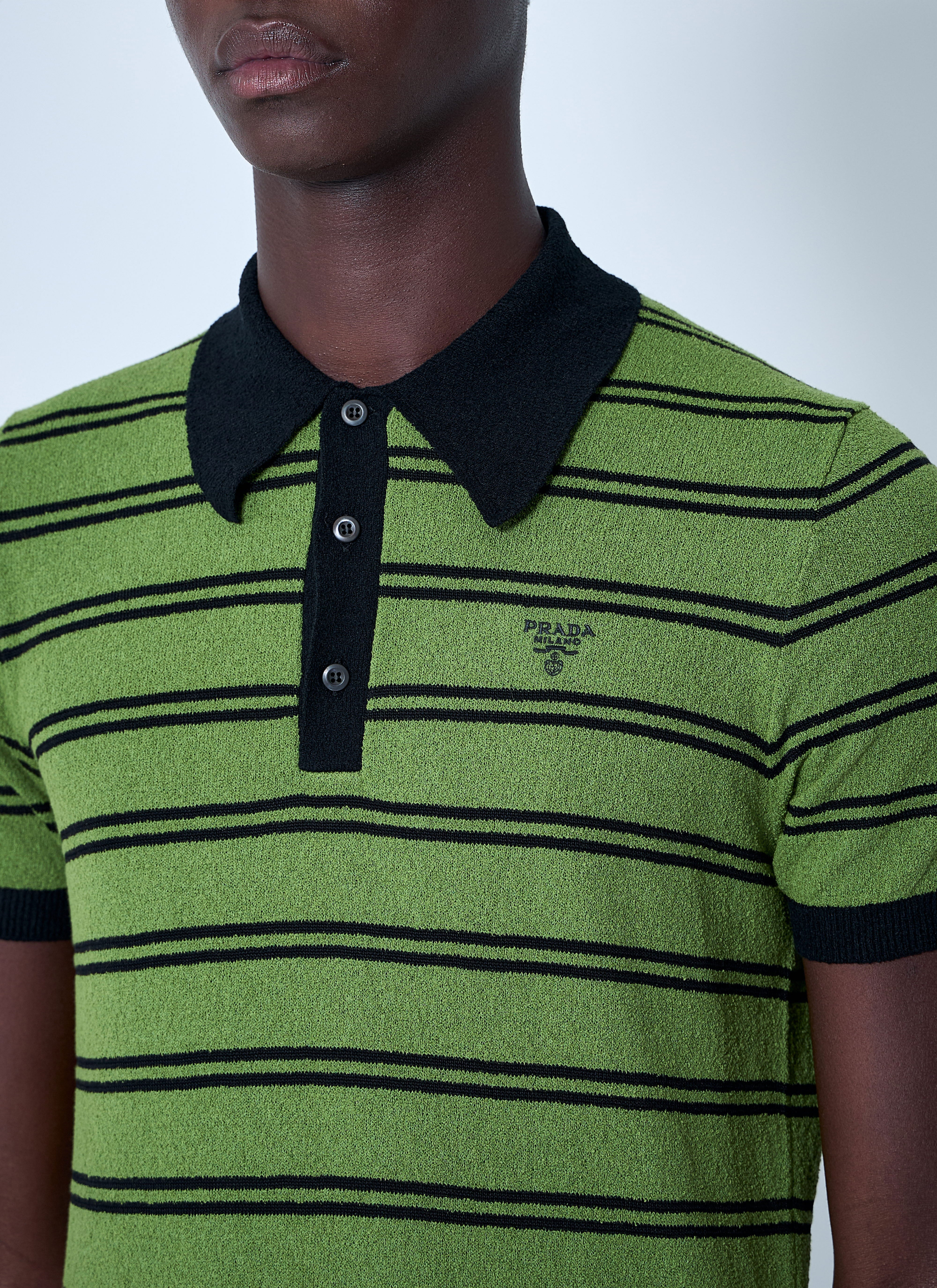 Prada Men Stripe Logo Motif Polo Shirt - 5