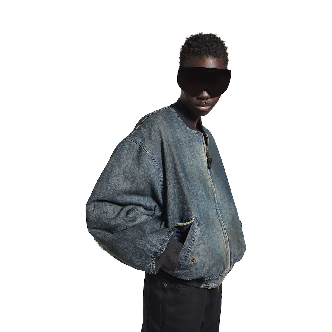 Women's Standard Denim Bomber in Blue - 5
