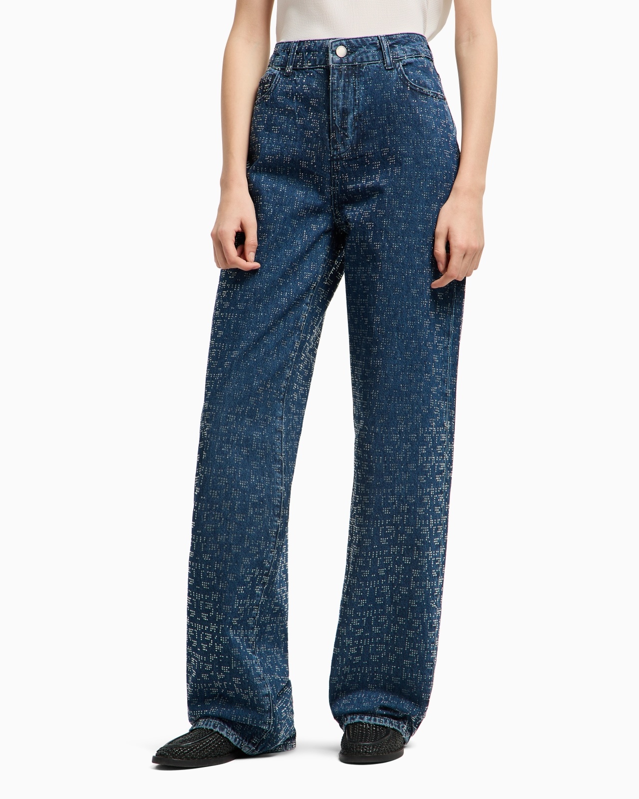J4G HIGH-RISE WIDE-LEG DENIM JEANS WITH ALL-OVER RHINESTONES - 4