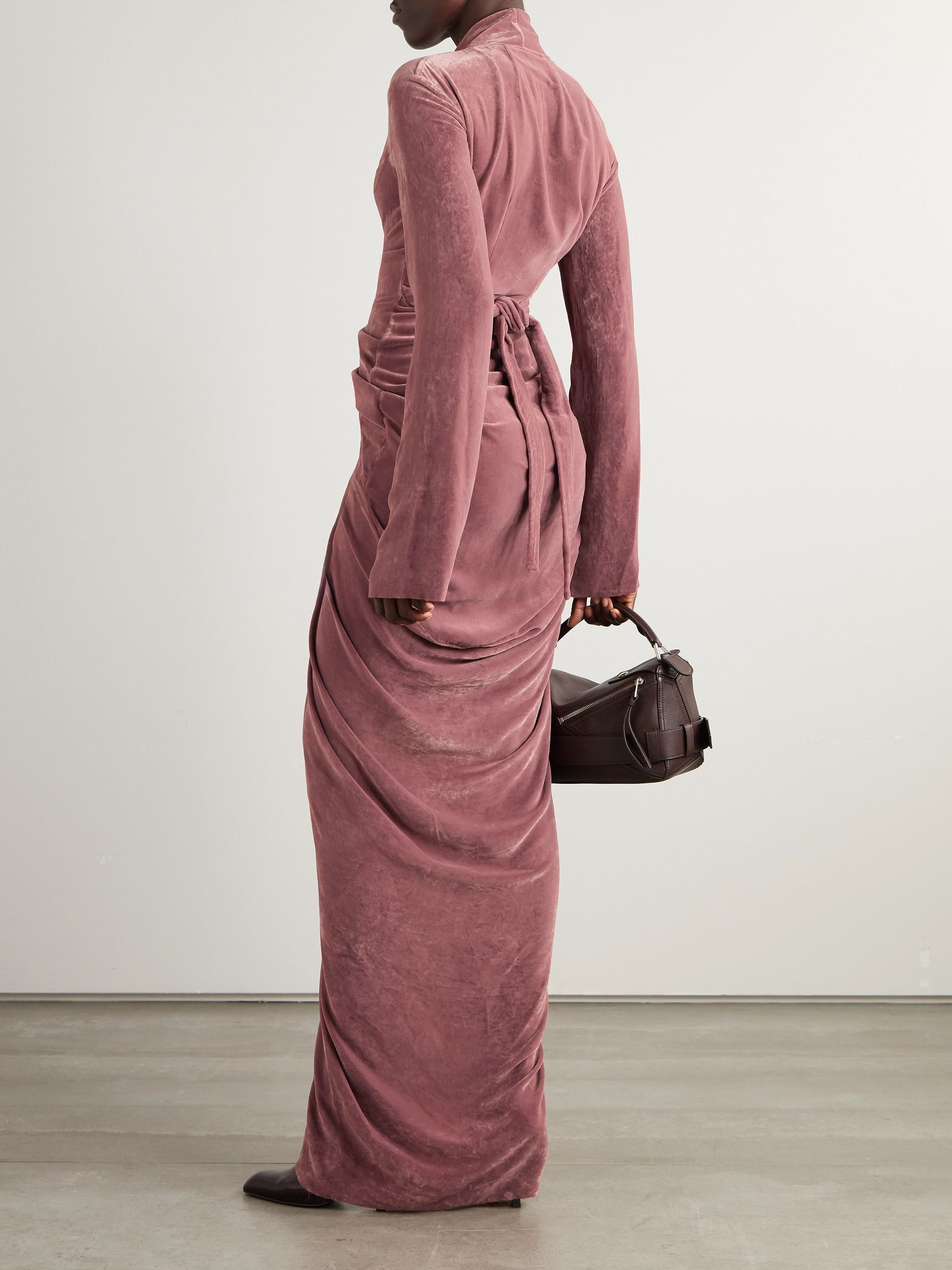 Draped velvet wrap gown Antique rose - 3
