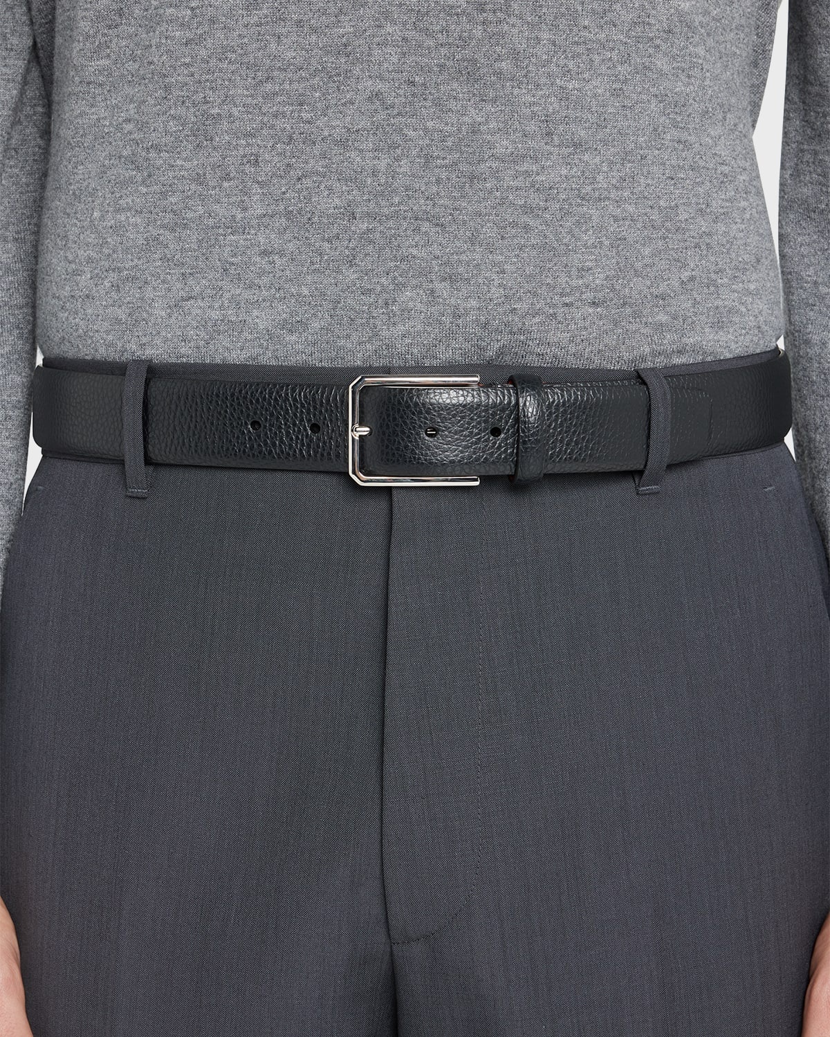 Men's Rectangle Buckle Grained Leather Belt - 2