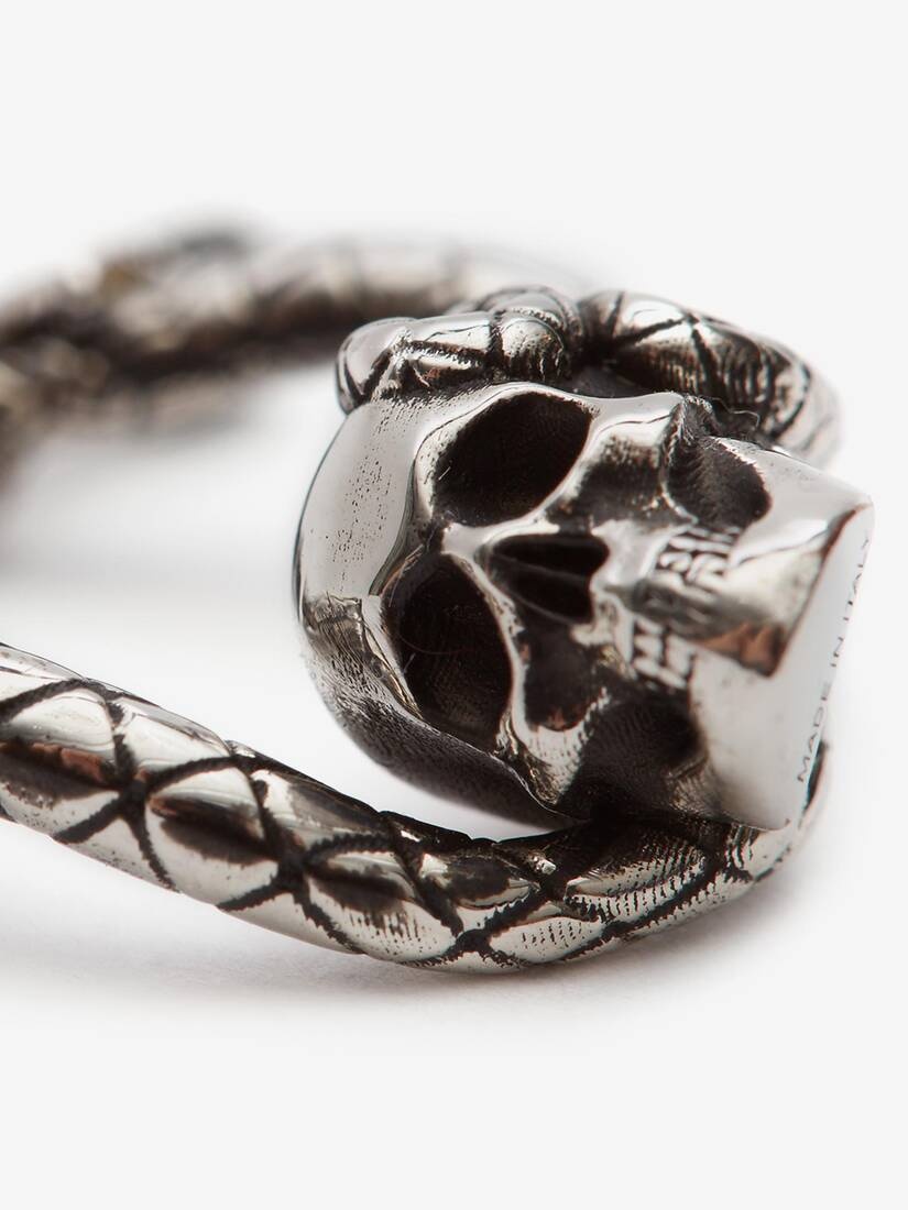Skull And Snake Earring in Antique Silver - 3