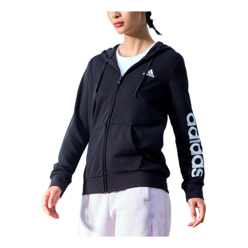 (WMNS) adidas Essentials Logo Full-Zip Hoodie Asia Sizing 'Black White' GL0791 1