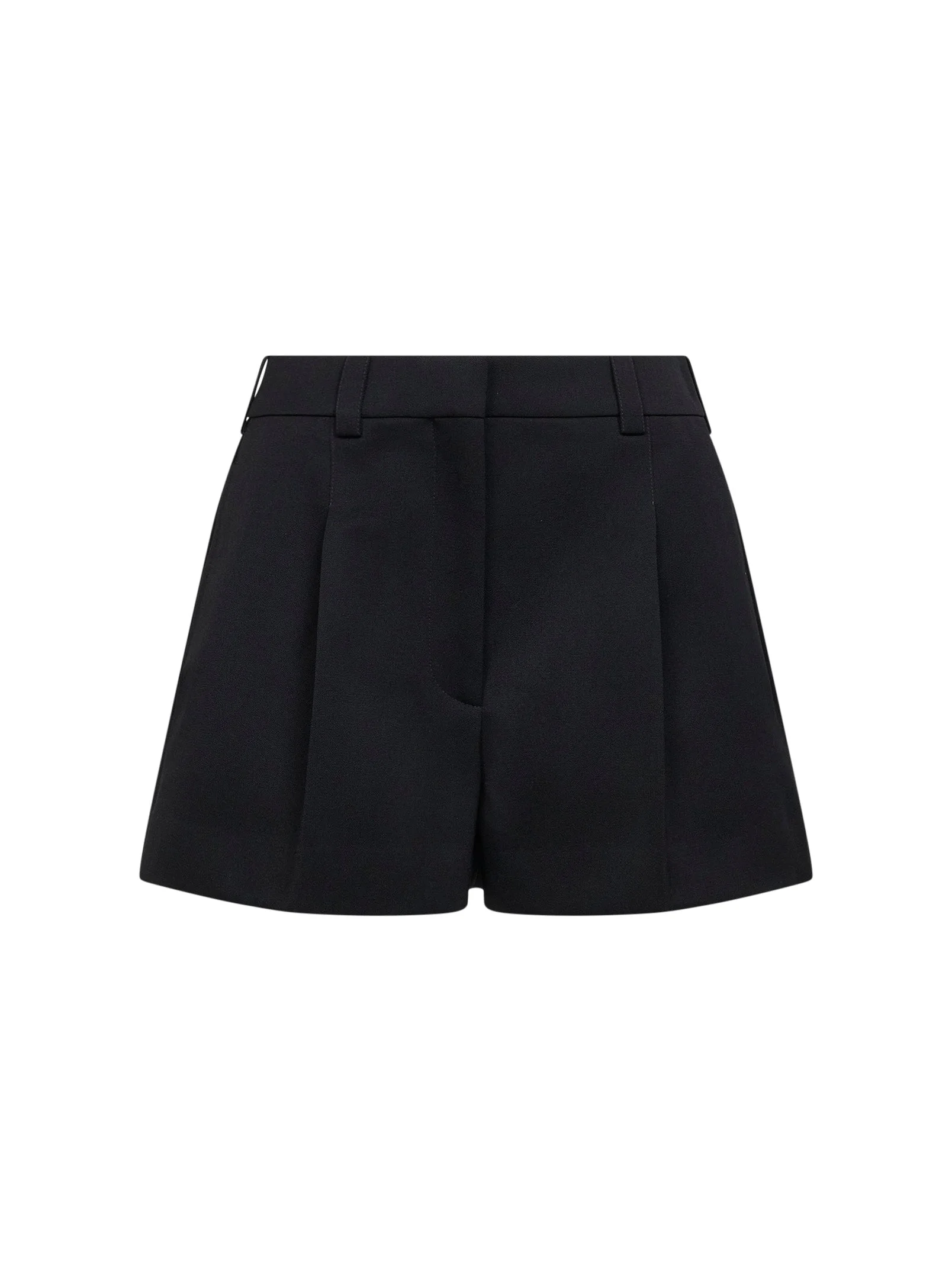 Black grain de poudre wool one-pleat shorts - 1