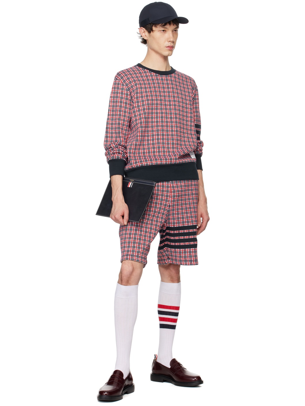 Navy & Red Check 4-Bar Shorts - 4