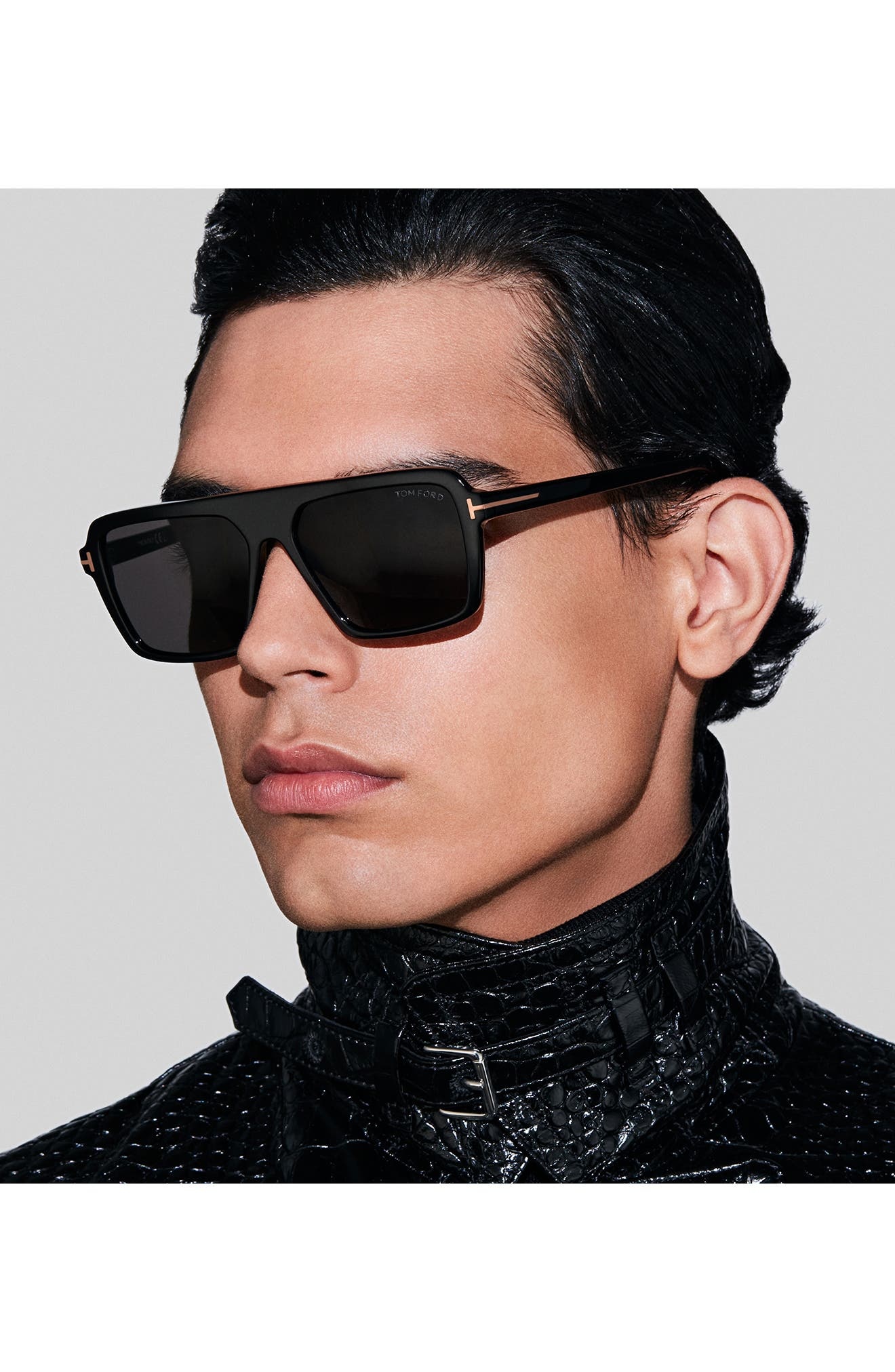 TOM FORD Vincent 56mm Pilot Sunglasses in Shiny Black/Eco/Smoke Lenses at Nordstrom - 3