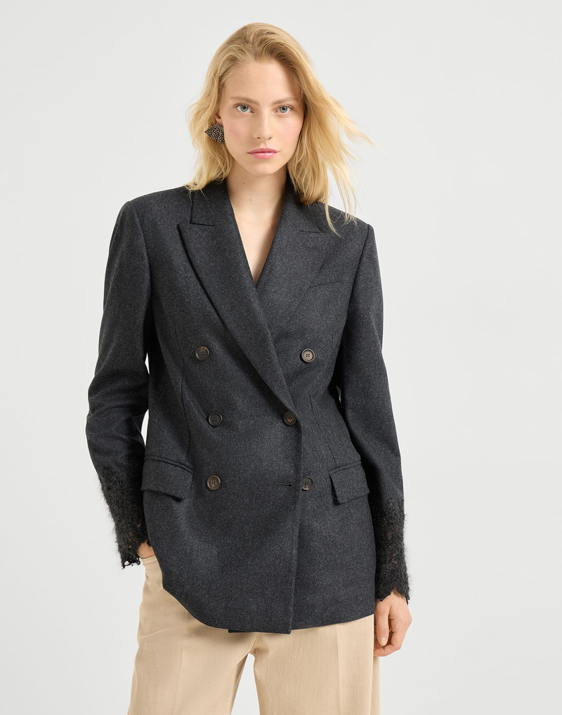 Virgin wool flannel blazer with wispy lace cuffs 1