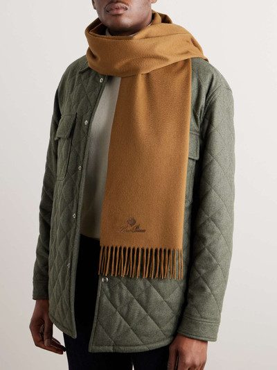 Loro Piana Logo-Embroidered Fringed Brushed Cashmere Scarf outlook