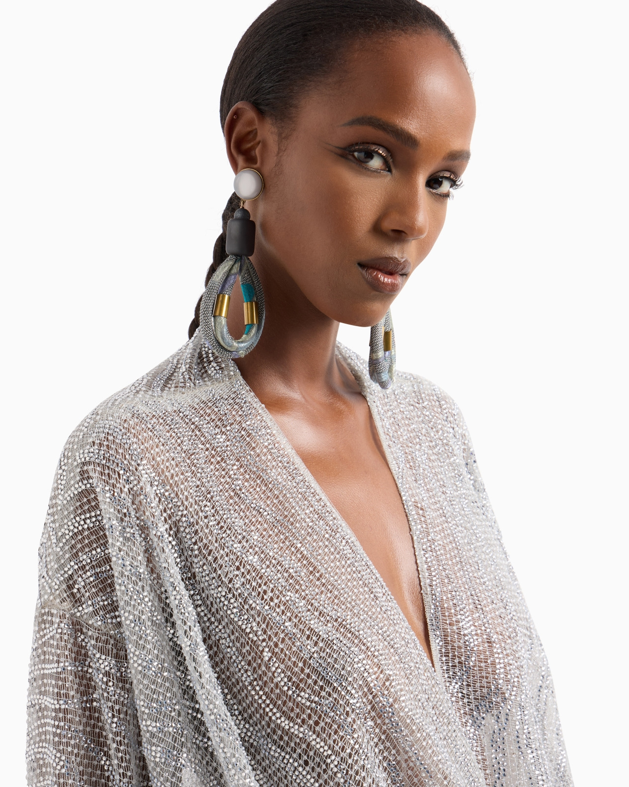 DRAPED BLOUSE WITH LUREX AND CRYSTAL EMBROIDERY - 5
