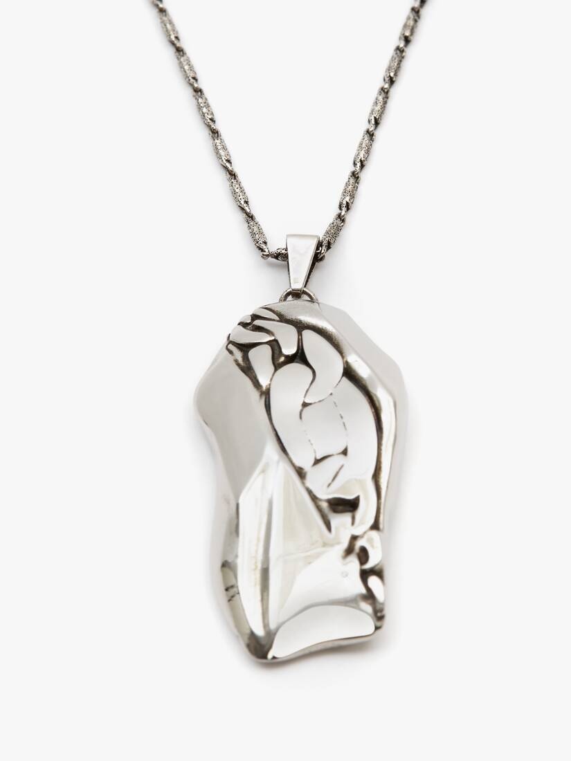 Crushed Chain Pendant Necklace in Antique Silver - 2