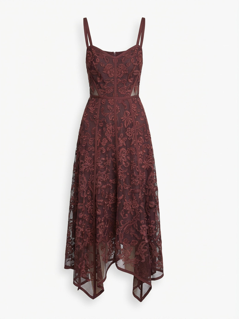 RIBBON STRAP CORDED LACE DRESS 5