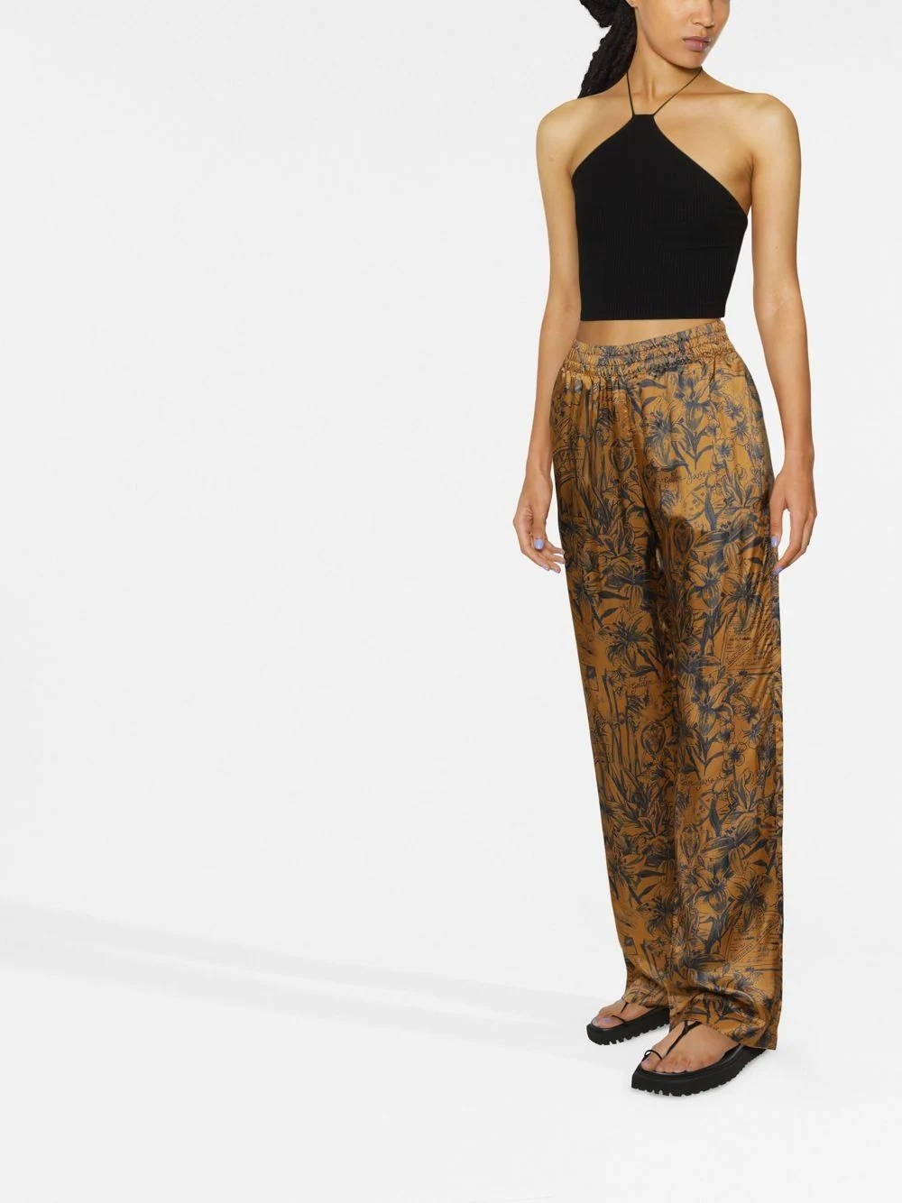 Women's pants in beige and brown wool and silk blend fabric