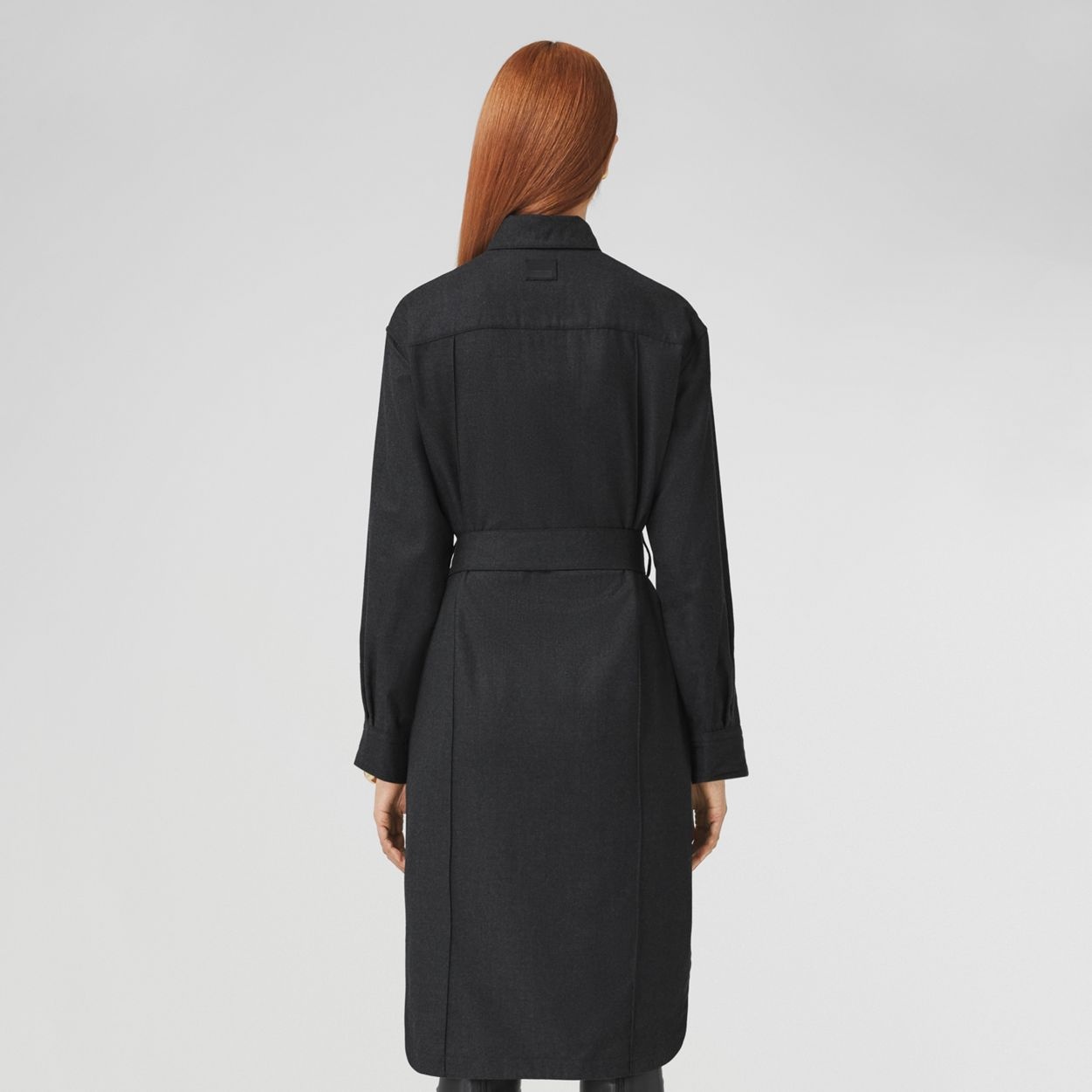 Logo Appliqué Wool Tie-waist Shirt Dress - 4