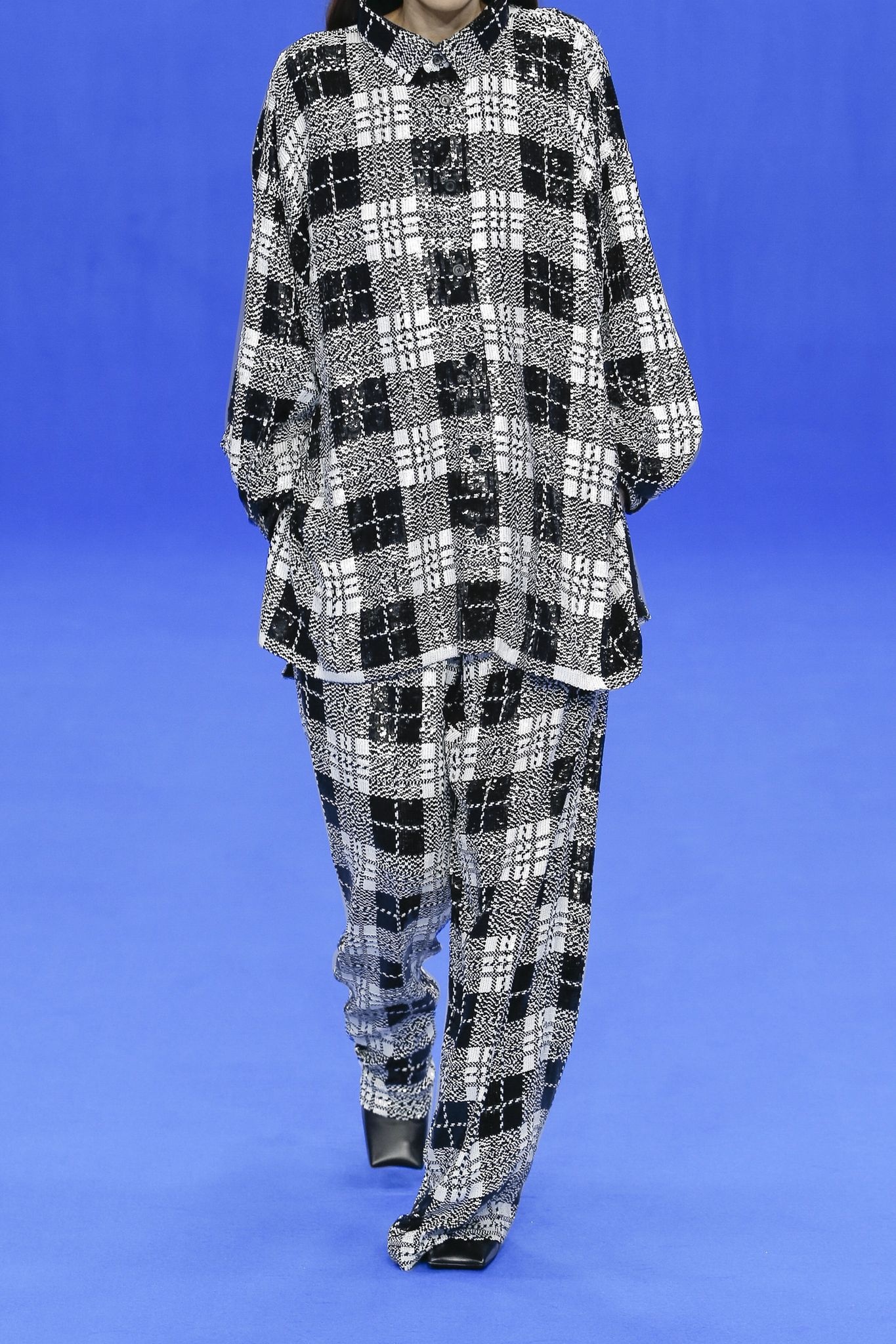 Oversized checked sequined tulle shirt - 5