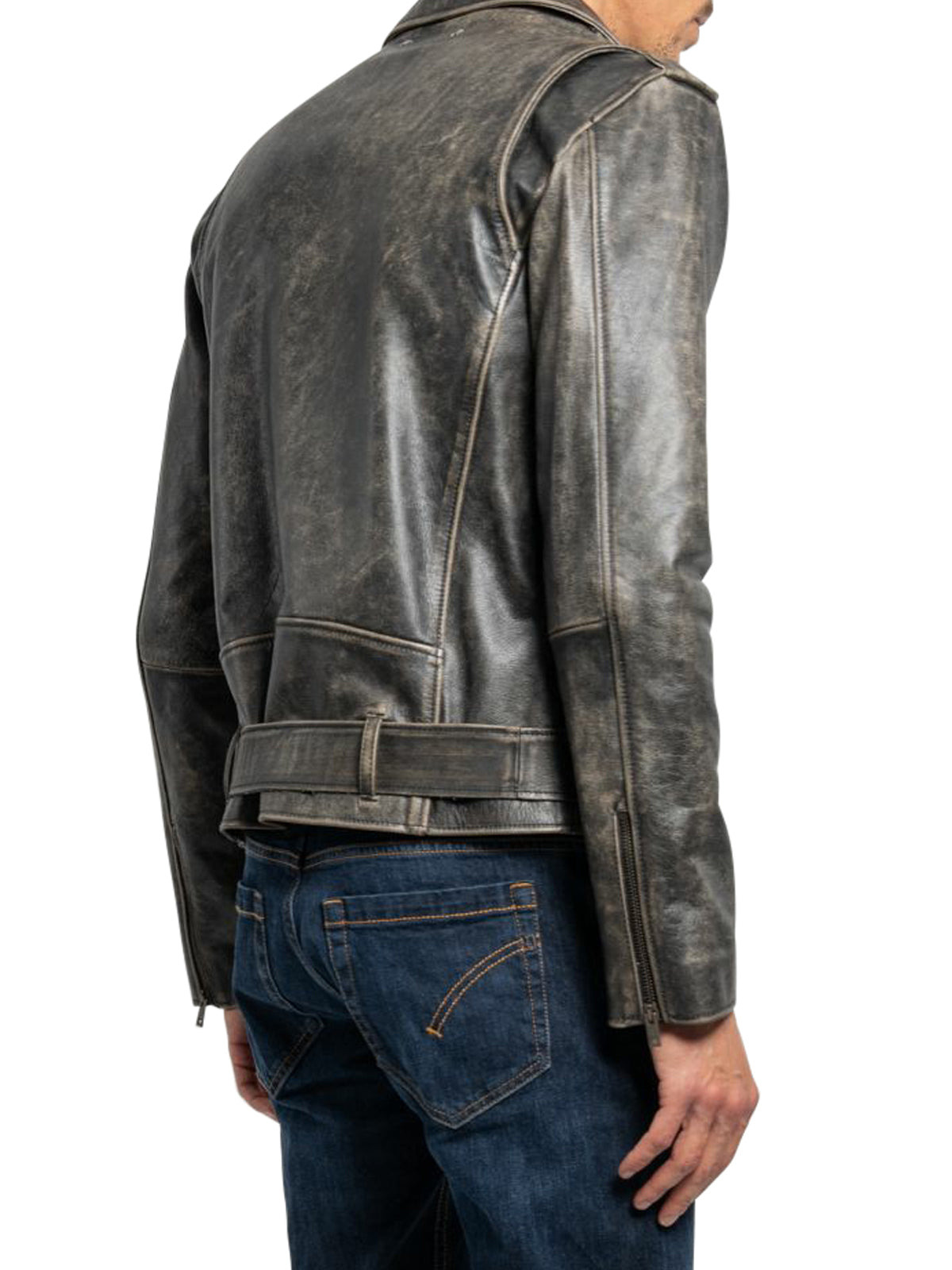 GOLDEN COLLECTION LEATHER JACKET WITH DISTRESSED TREATMENT - 4