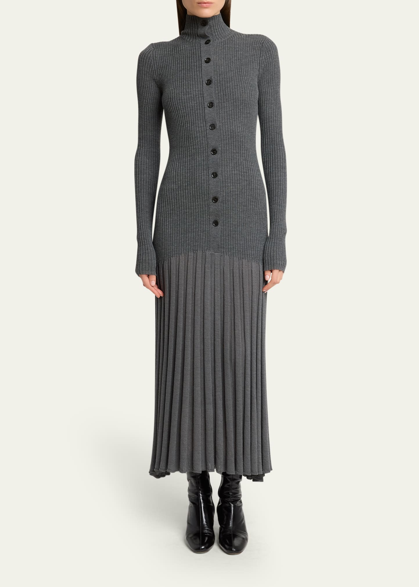 Jada Turtleneck Mutli-Rib Button-Front Maxi Dress - 2