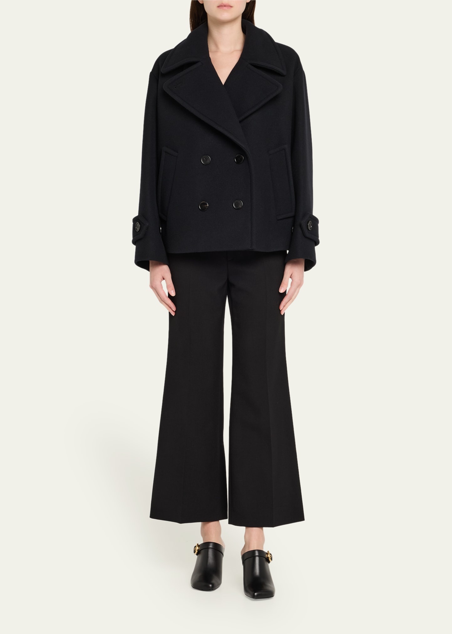 Double-Breasted Soft Wool Pea Coat - 2