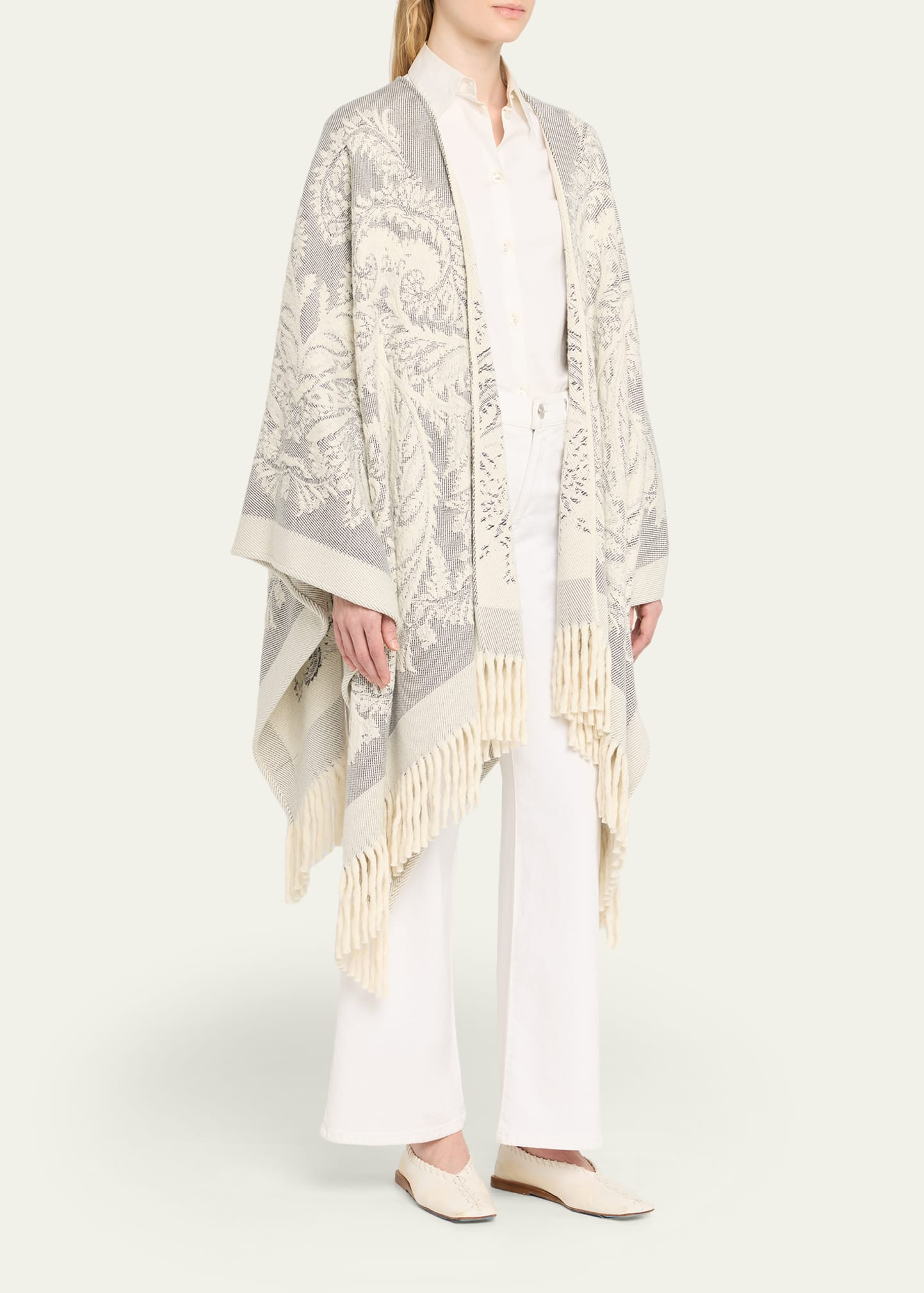 Paisley Jacquard Wool Cape - 4