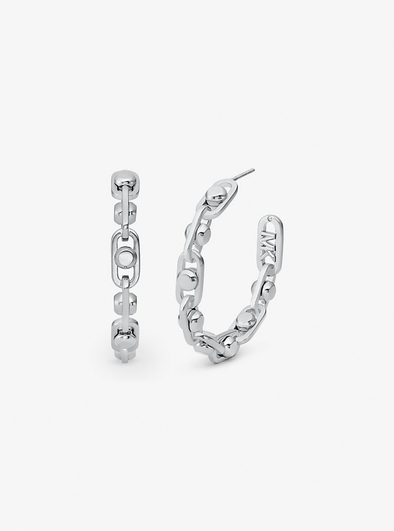 Astor Link Medium Precious Metal-Plated Brass Hoop Earrings 1
