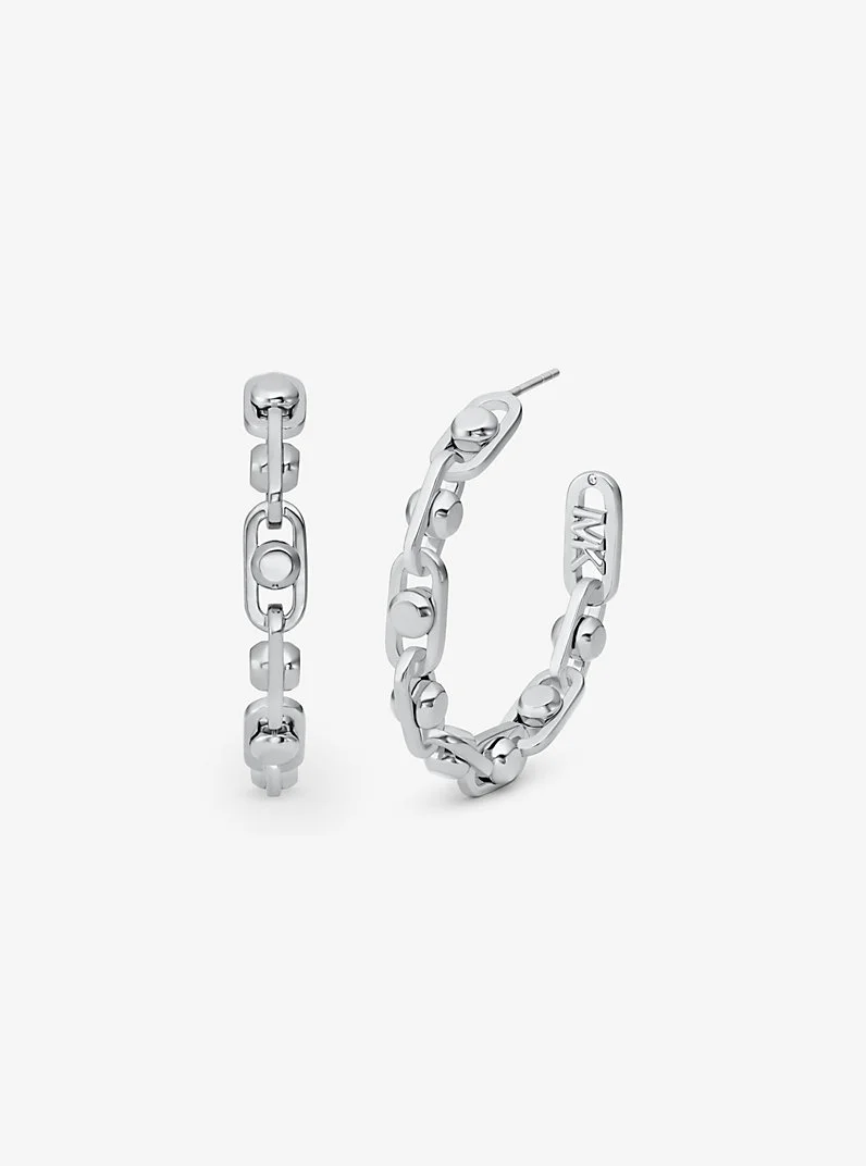 Astor Link Medium Precious Metal-Plated Brass Hoop Earrings - 1