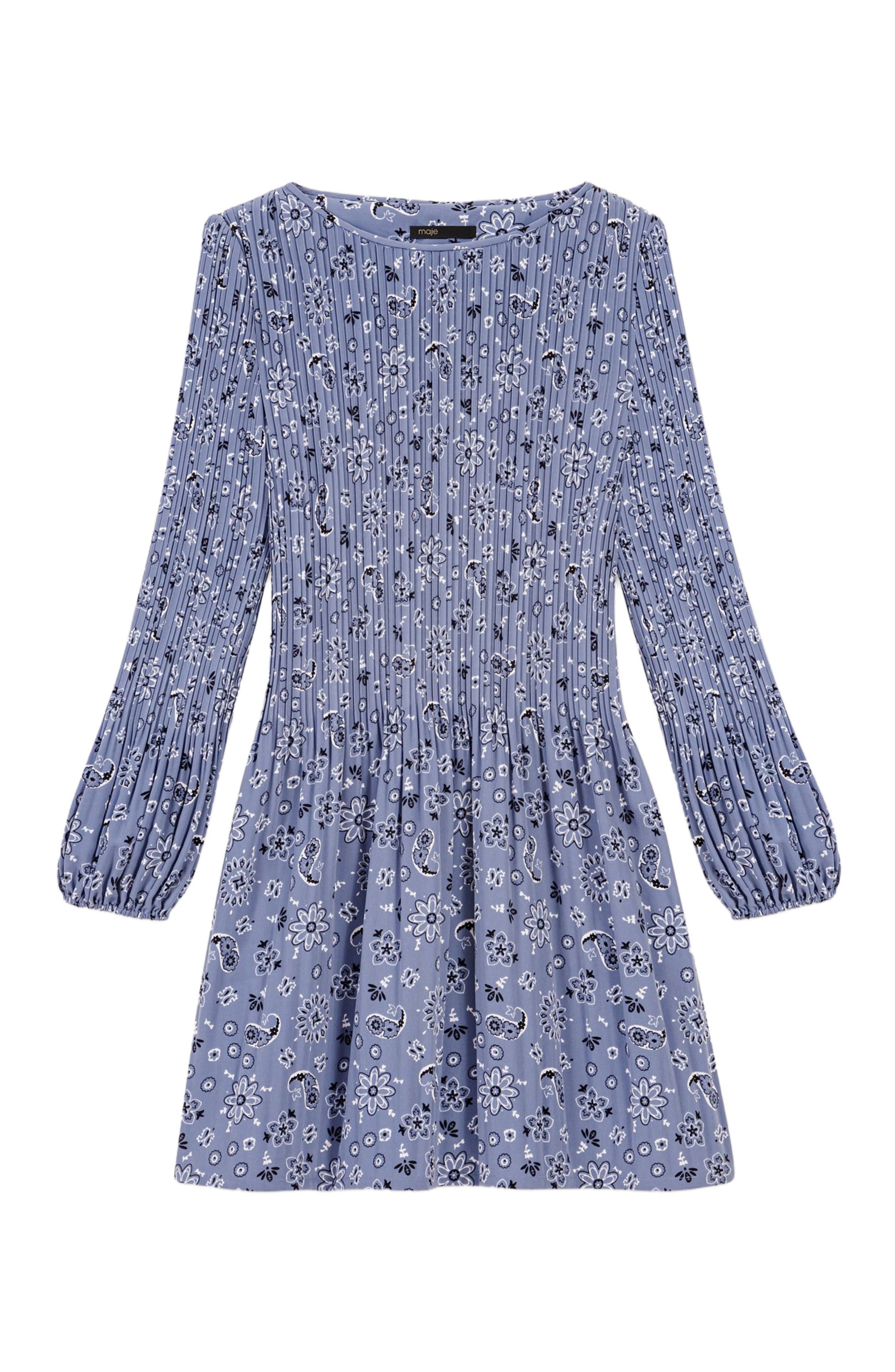 maje Patterned pleated dress in Blue Bandana Print at Nordstrom - 6