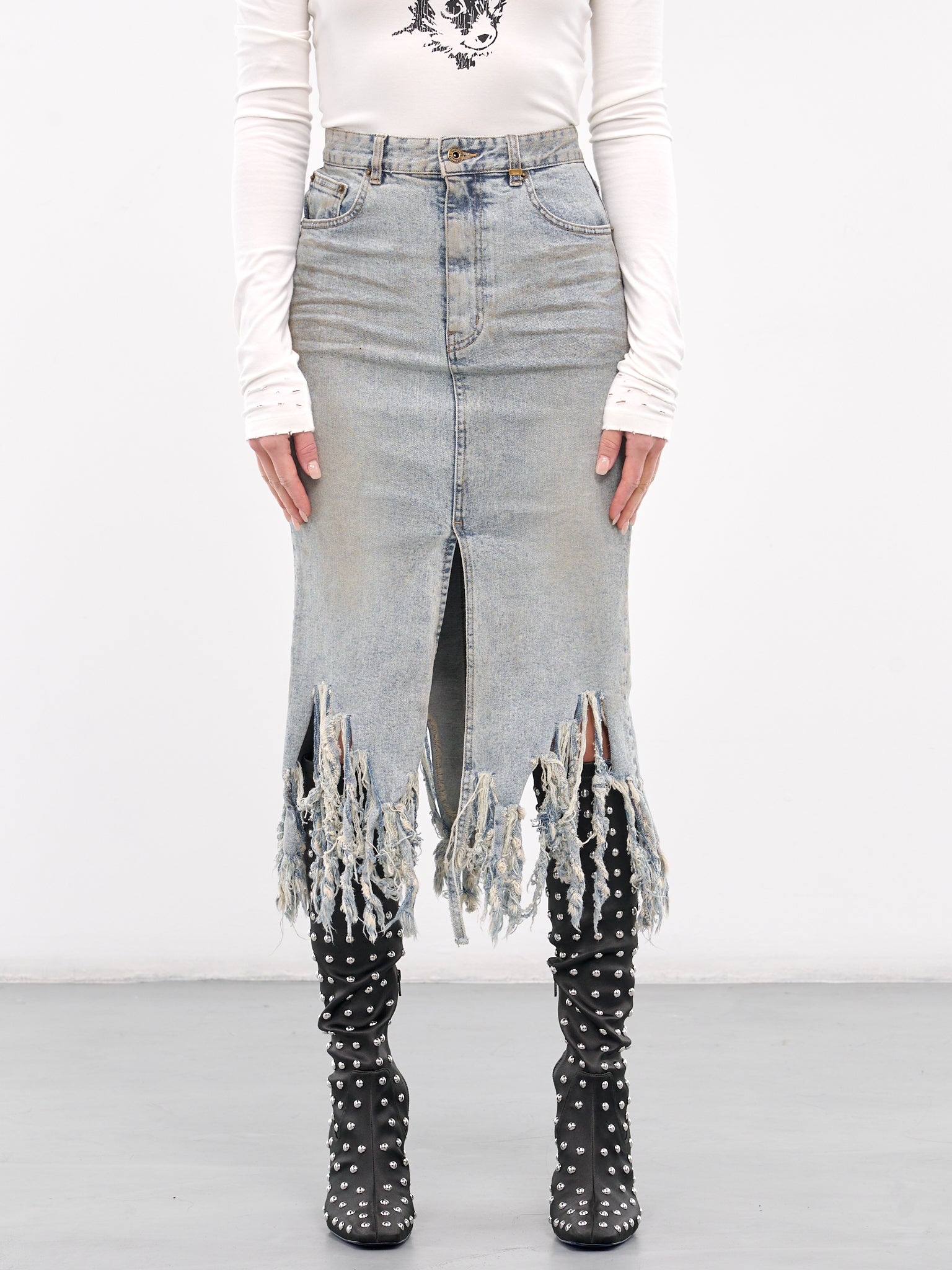 Distressed Midi Skirt - 1