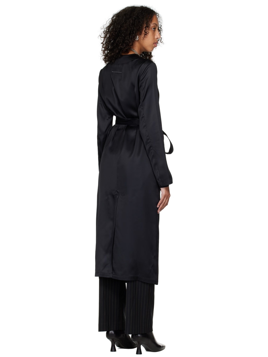 Black Self-Tie Trench Coat - 3