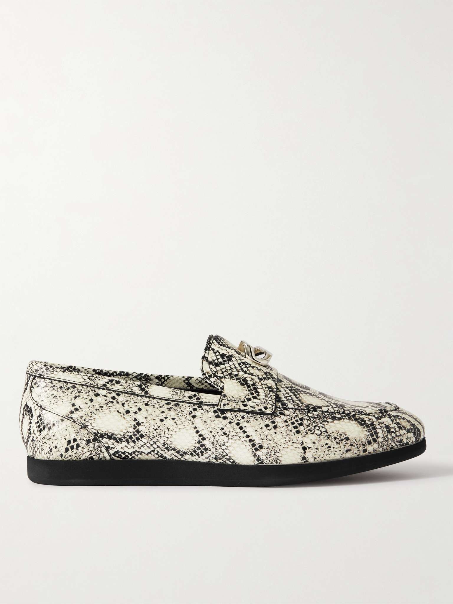 Logo-Embellished Snake-Effect Leather Loafers - 1