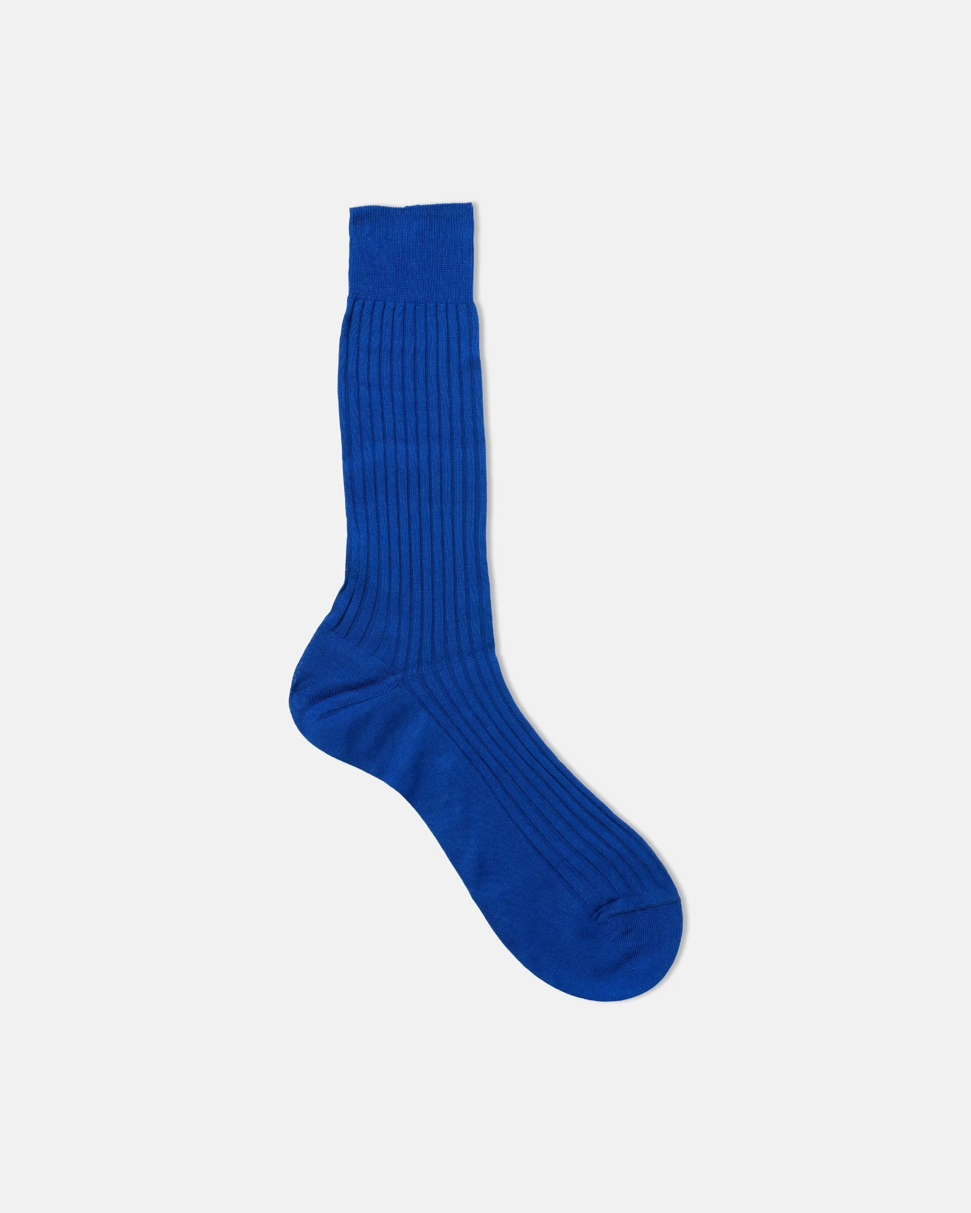 MADE-IN-ENGLAND ROYAL BLUE MID-CALF RIBBED COTTON SOCKS - 1