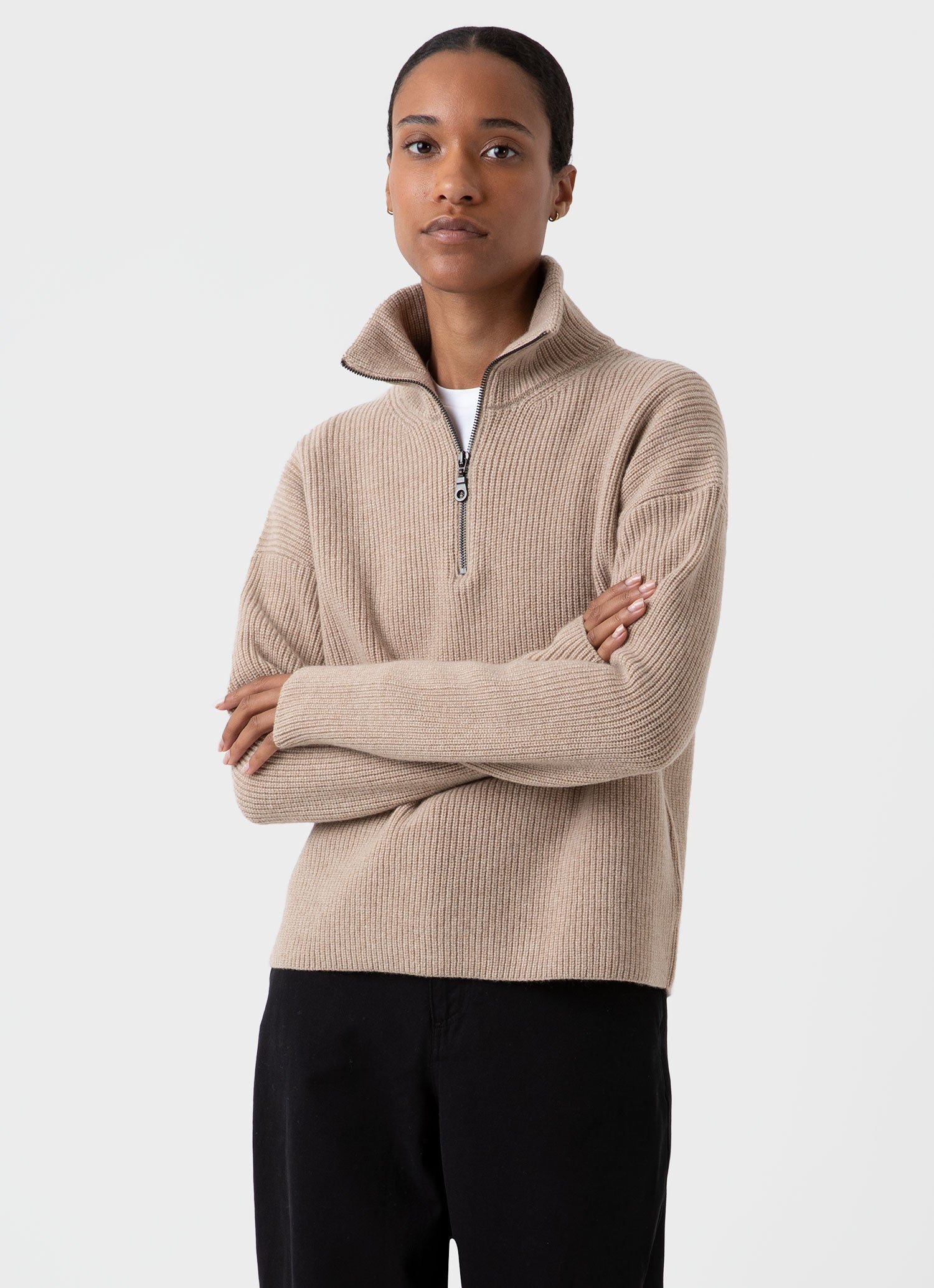 Wool Cashmere Rib Zip Neck - 1