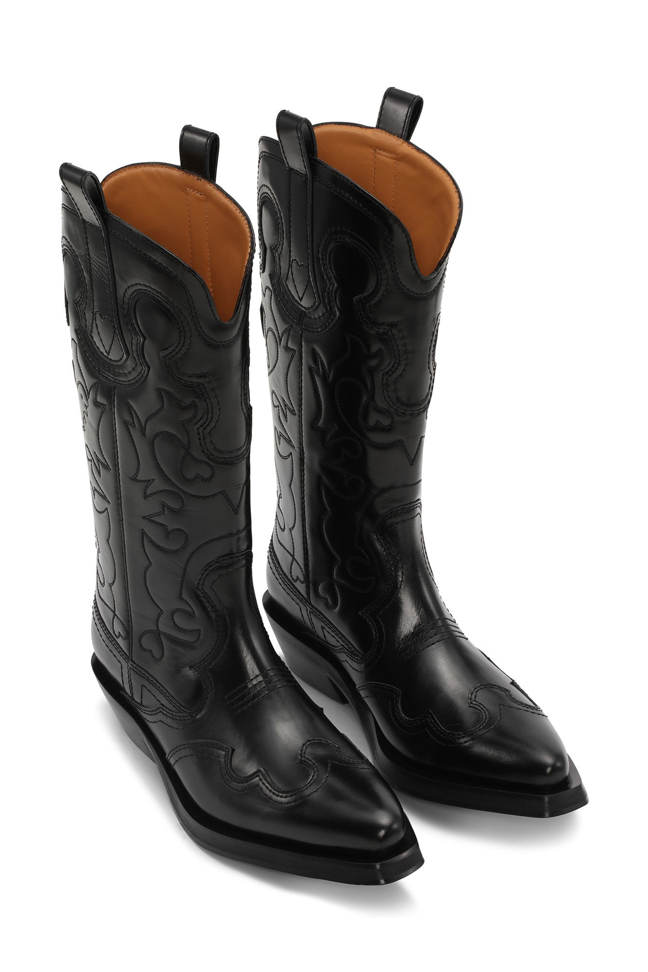 BLACK MID SHAFT EMBROIDERED WESTERN BOOTS - 2