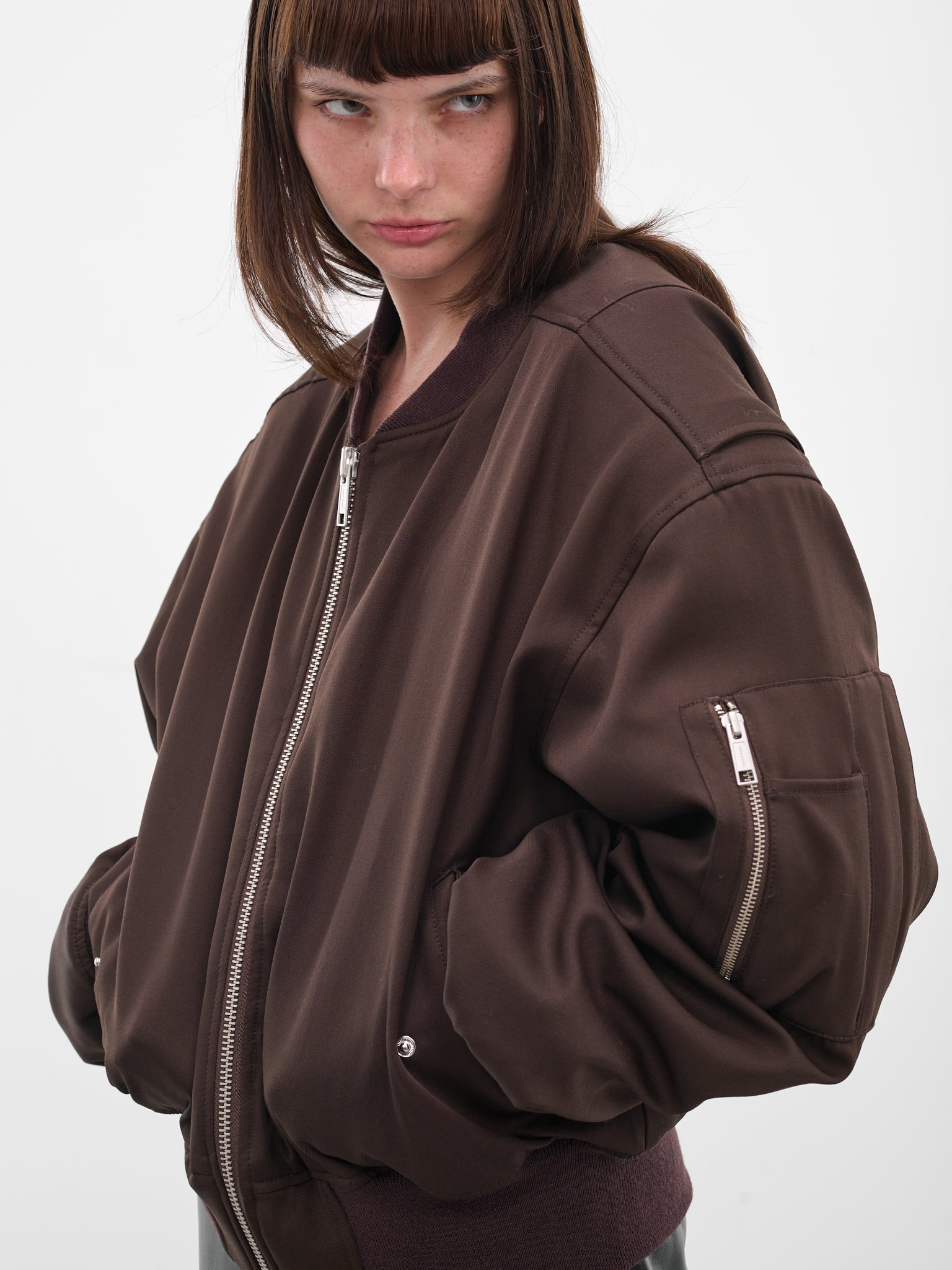 Brown Broad Cropped Bomber Jacket - 4