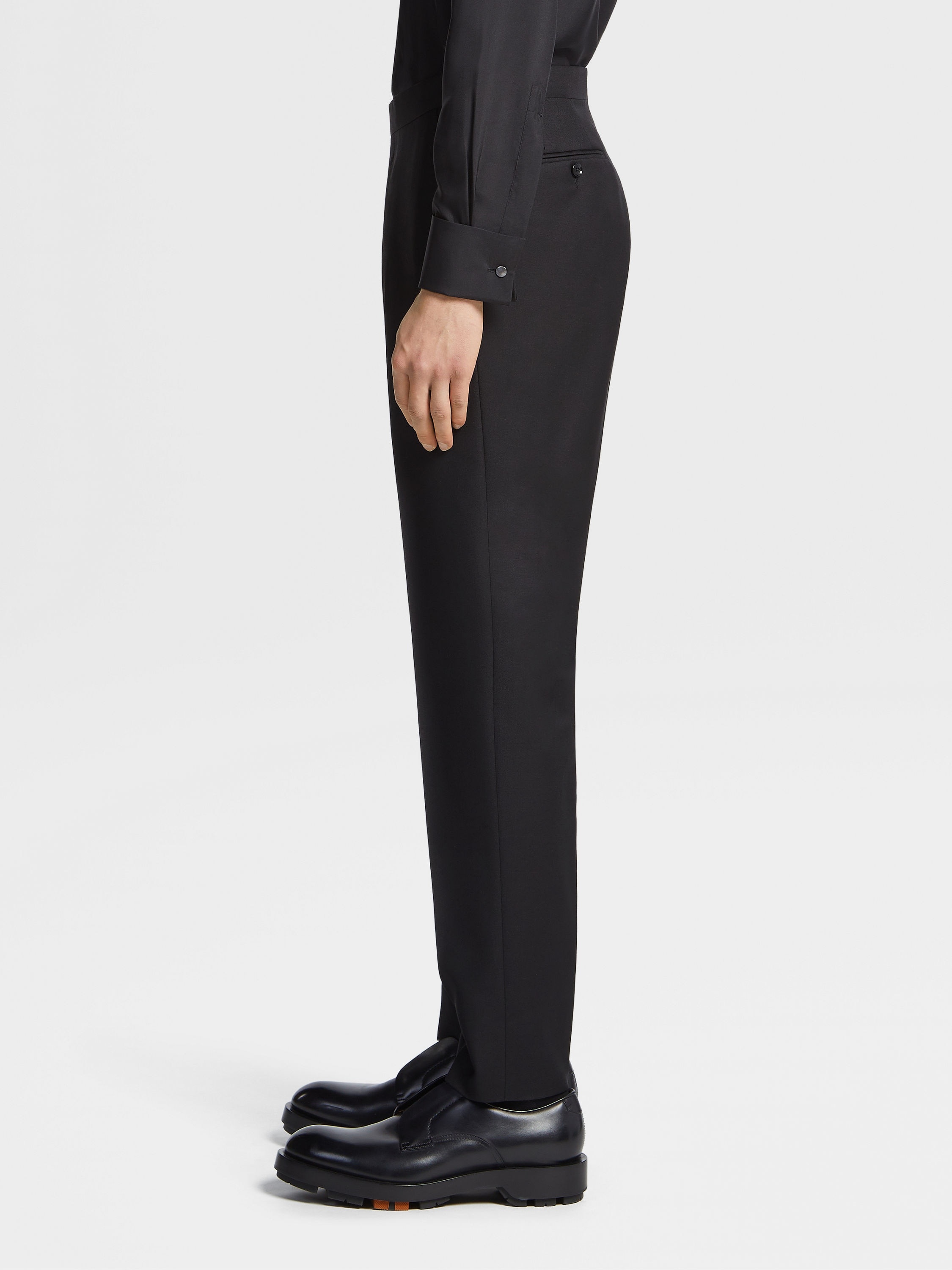 BLACK WOOL AND MOHAIR EVENING PANTS - 4