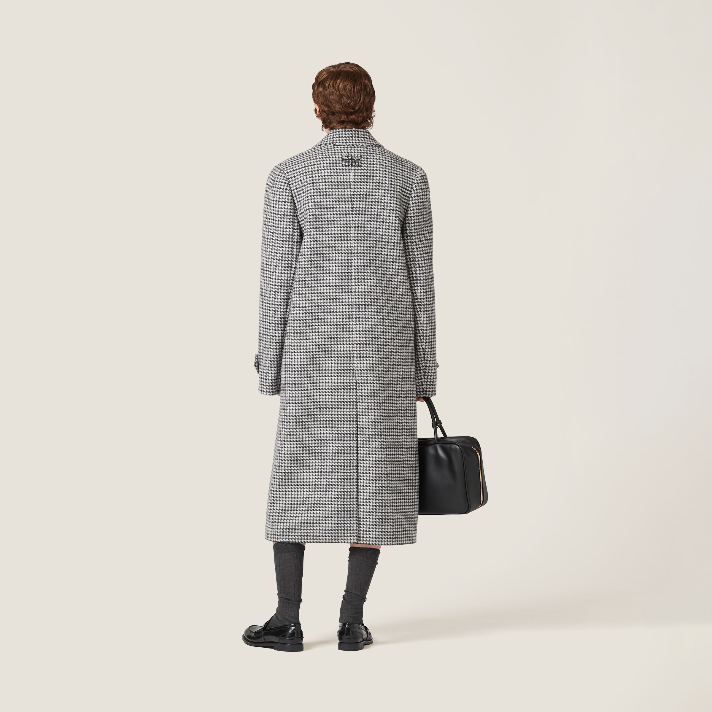 Padded single-breasted houndstooth check coat - 3