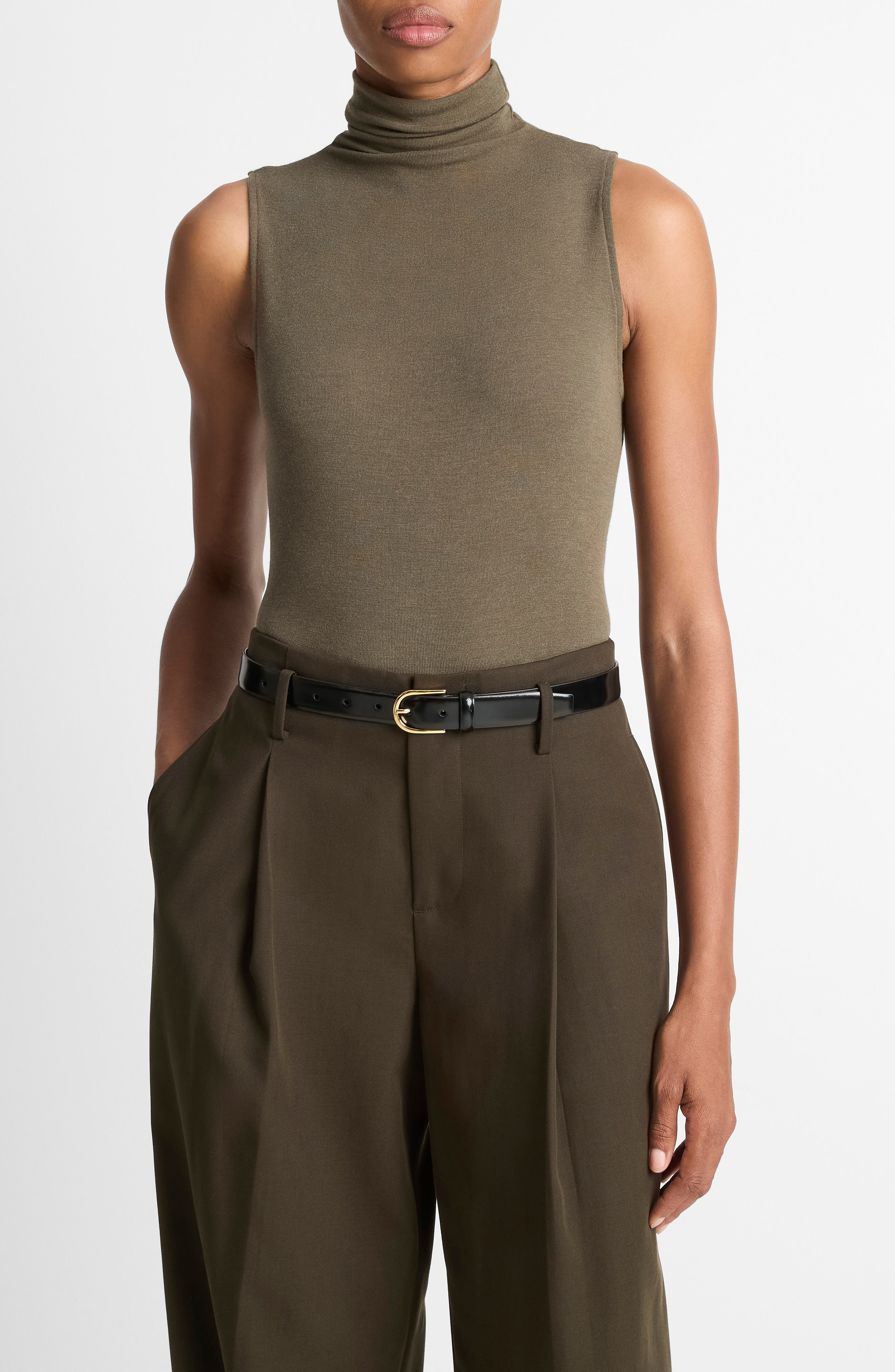 Vince Sleeveless Modal Turtleneck Top in Cypress at Nordstrom - 1