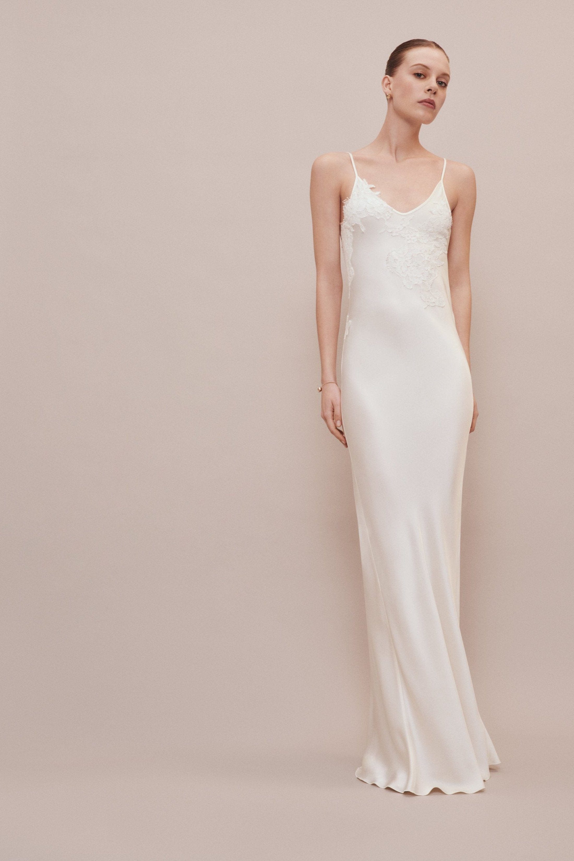 Exclusive Lace Detail Floor-Length Cami Dress In Ivory - 5