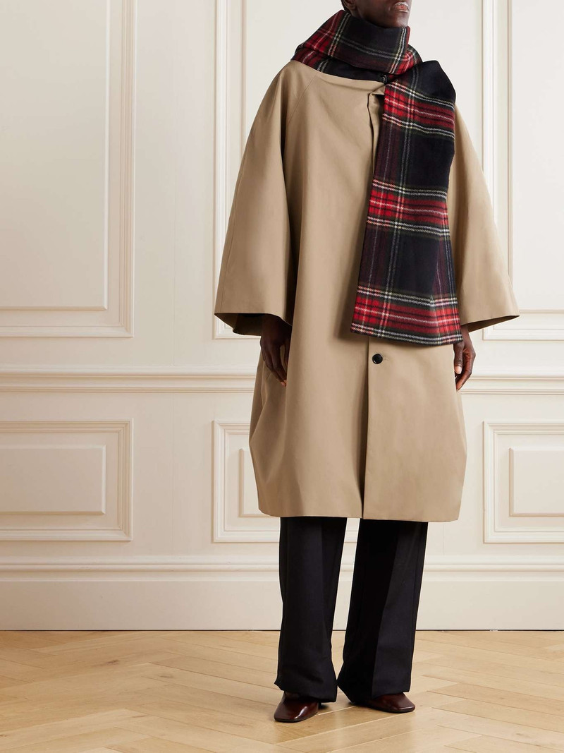 MARIE ADAM-LEENAERDT Oversized checked scarf-detailed cotton-gabardine coat Beige outlook