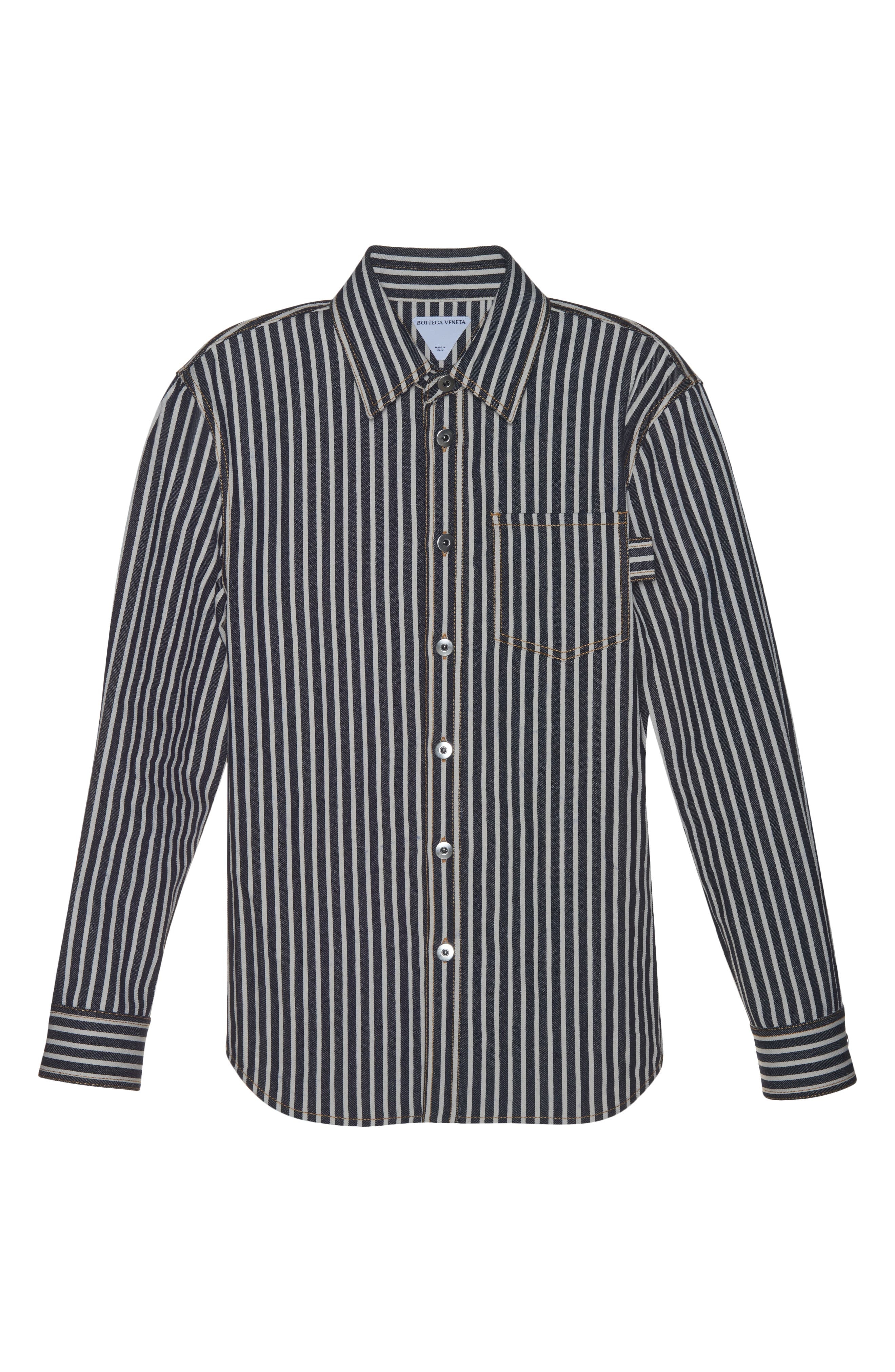 Bottega Veneta Regular Fit Engineer Stripe Cotton Drill Button-Up Shirt in 4037 Navy/Ecru at Nordstr - 6