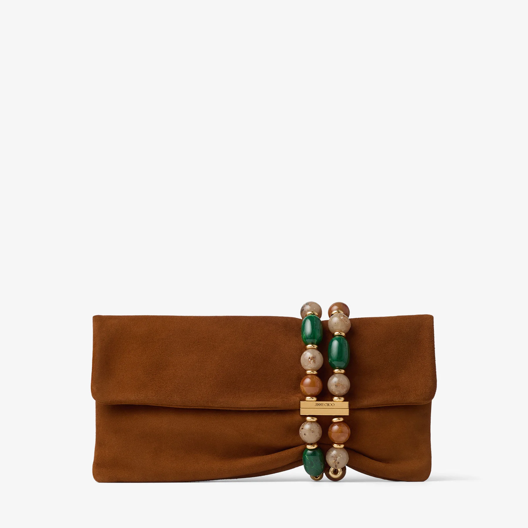 Zandra Tan Suede Clutch Bag with Beaded Bracelet - 1