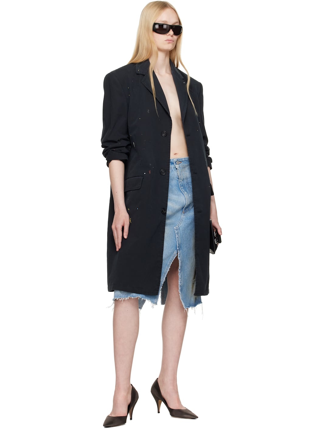 Black Cotton Gabardine Trench Coat - 5