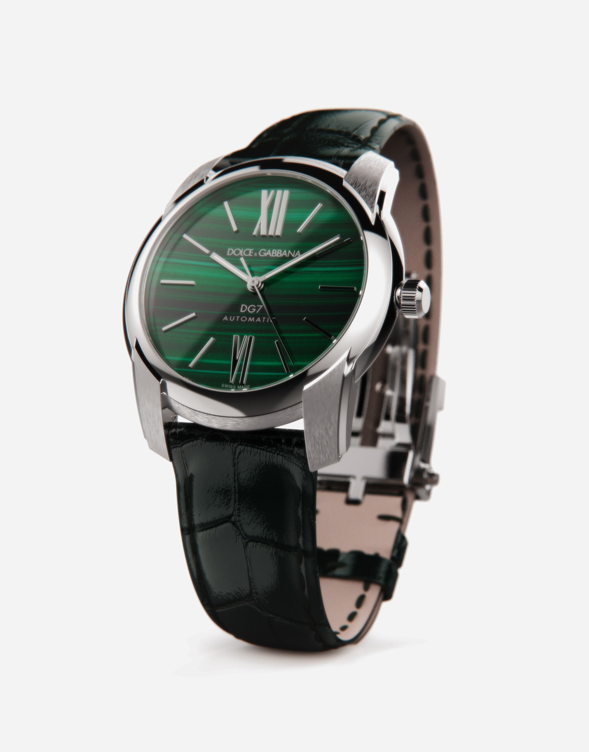 Steel and malachite watch - 3