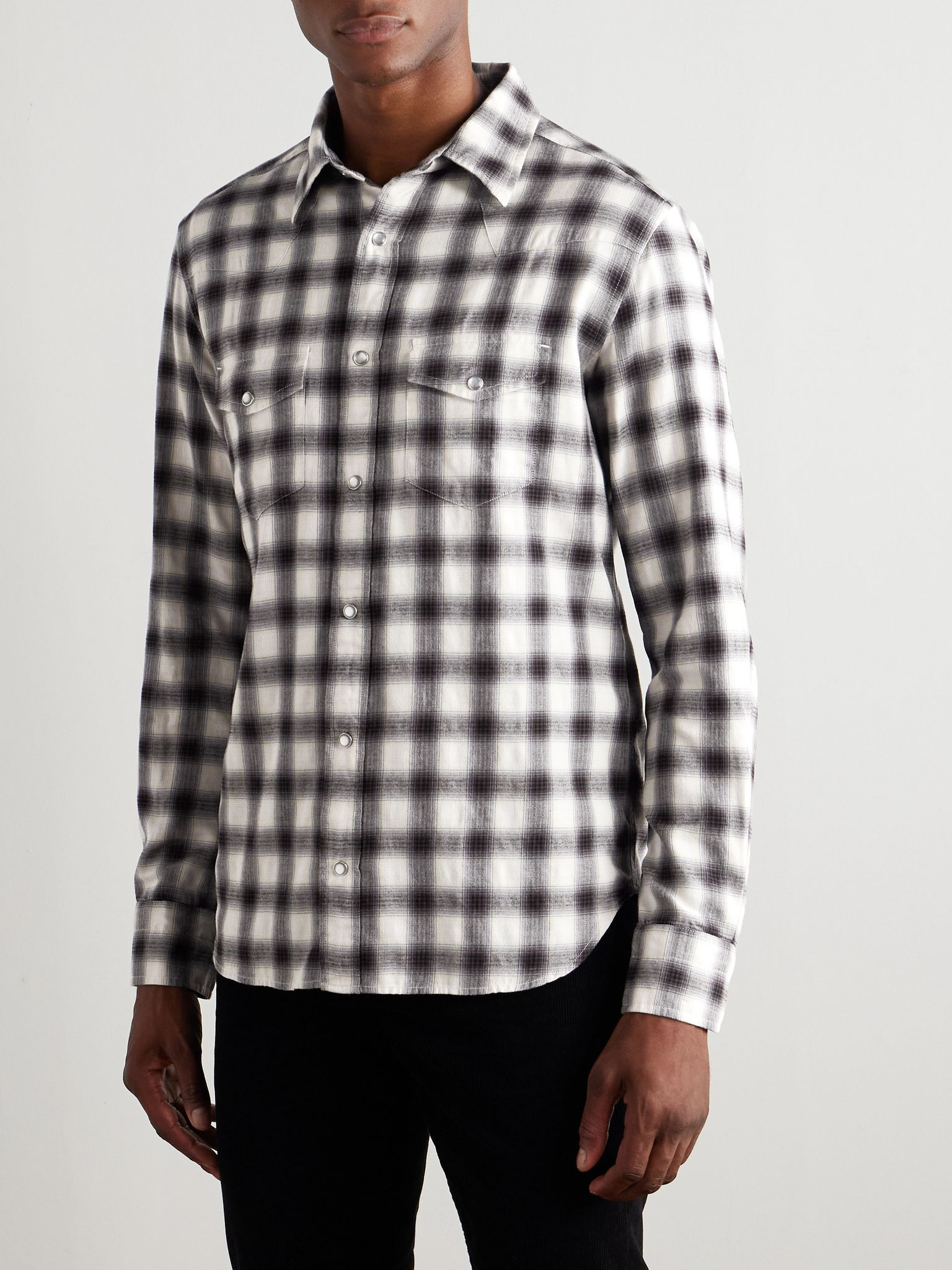 Slim-Fit Checked Cotton-Flannel Shirt Brown - 3