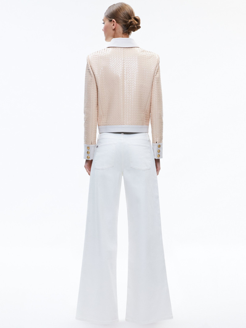 Alice + Olivia KINLEY WOVEN VEGAN LEATHER JACKET outlook
