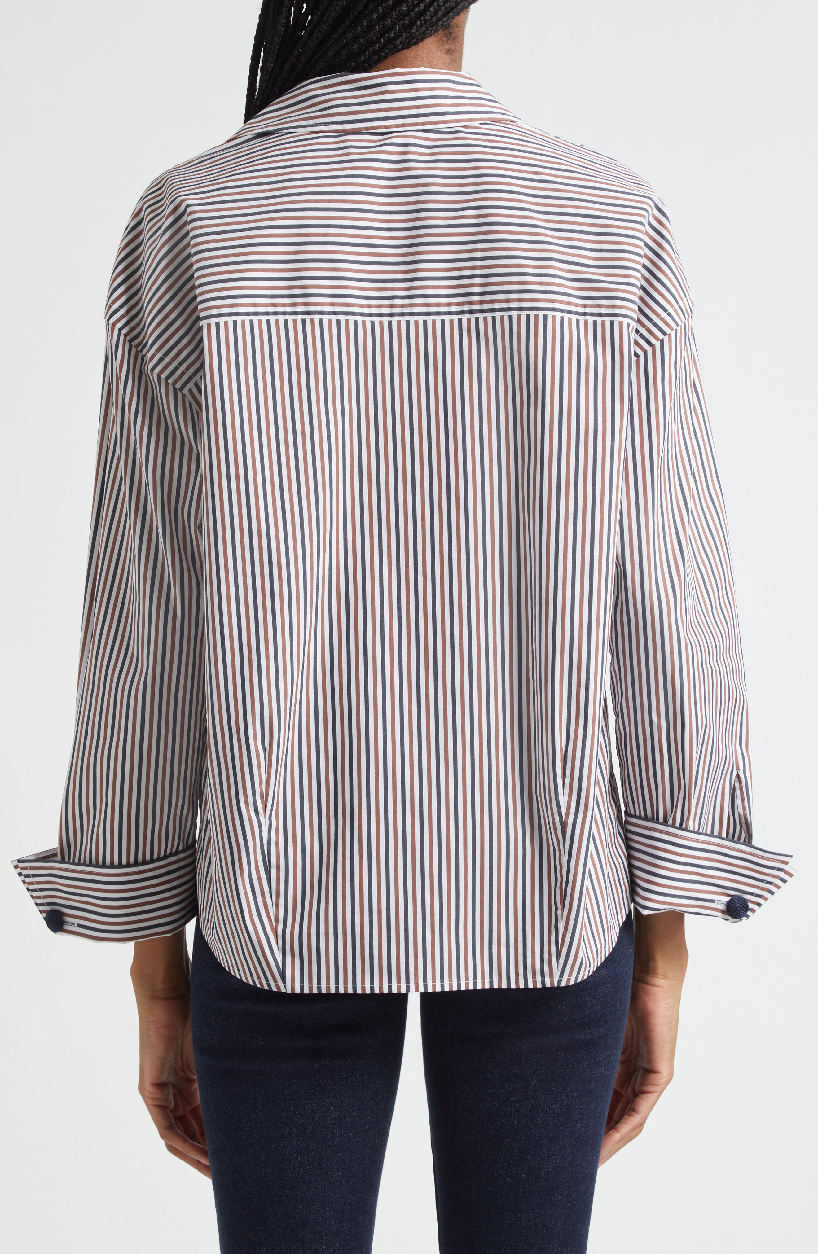 Veronica Beard Draymond Stripe Stretch Cotton Blend Shirt in Navy Brandy Multi at Nordstrom - 3