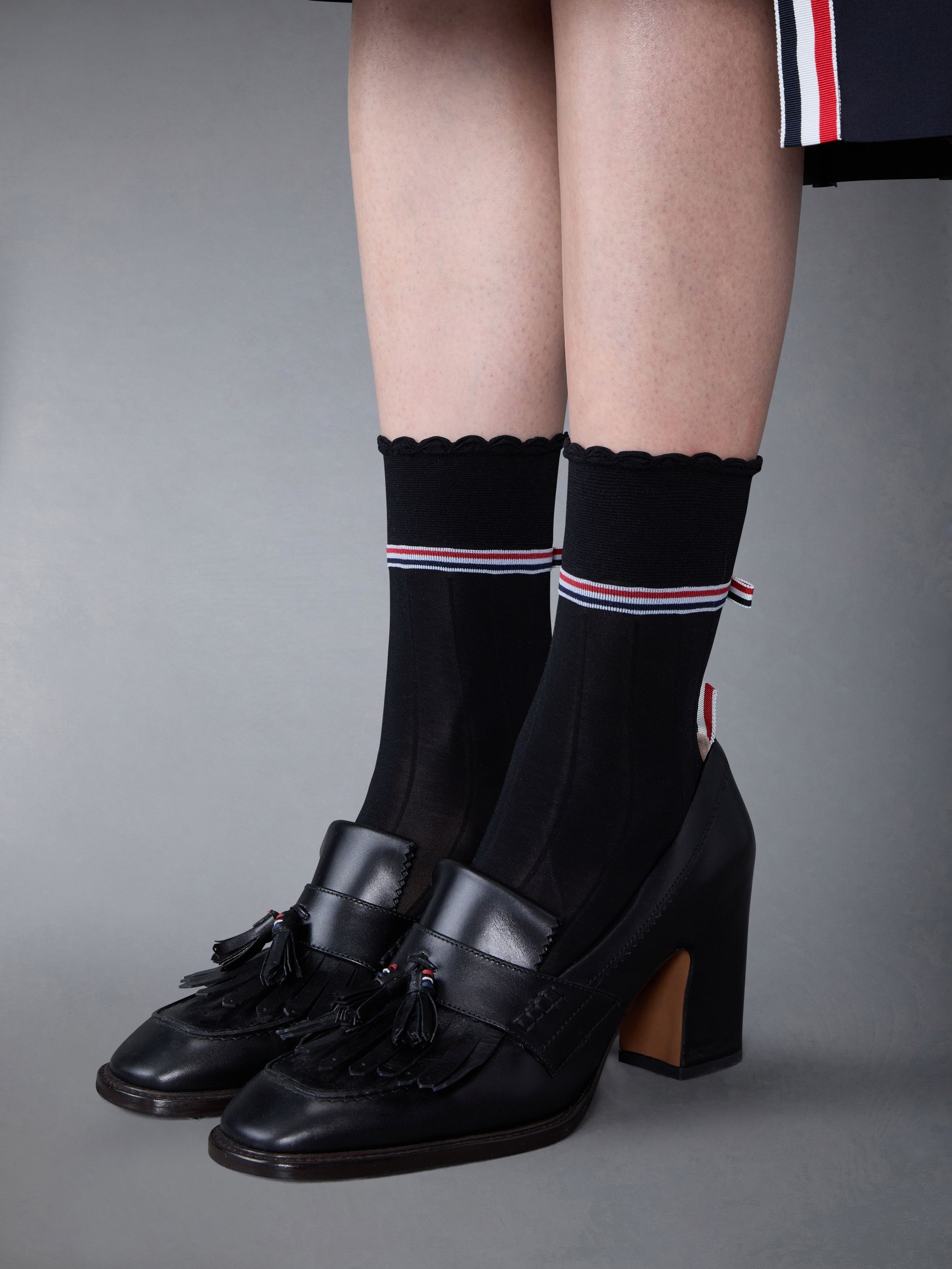 Thom Browne CRISS CROSS BUTTONS THOM JOHN W/ 40MM BLOCK HEEL IN VELVET - Black