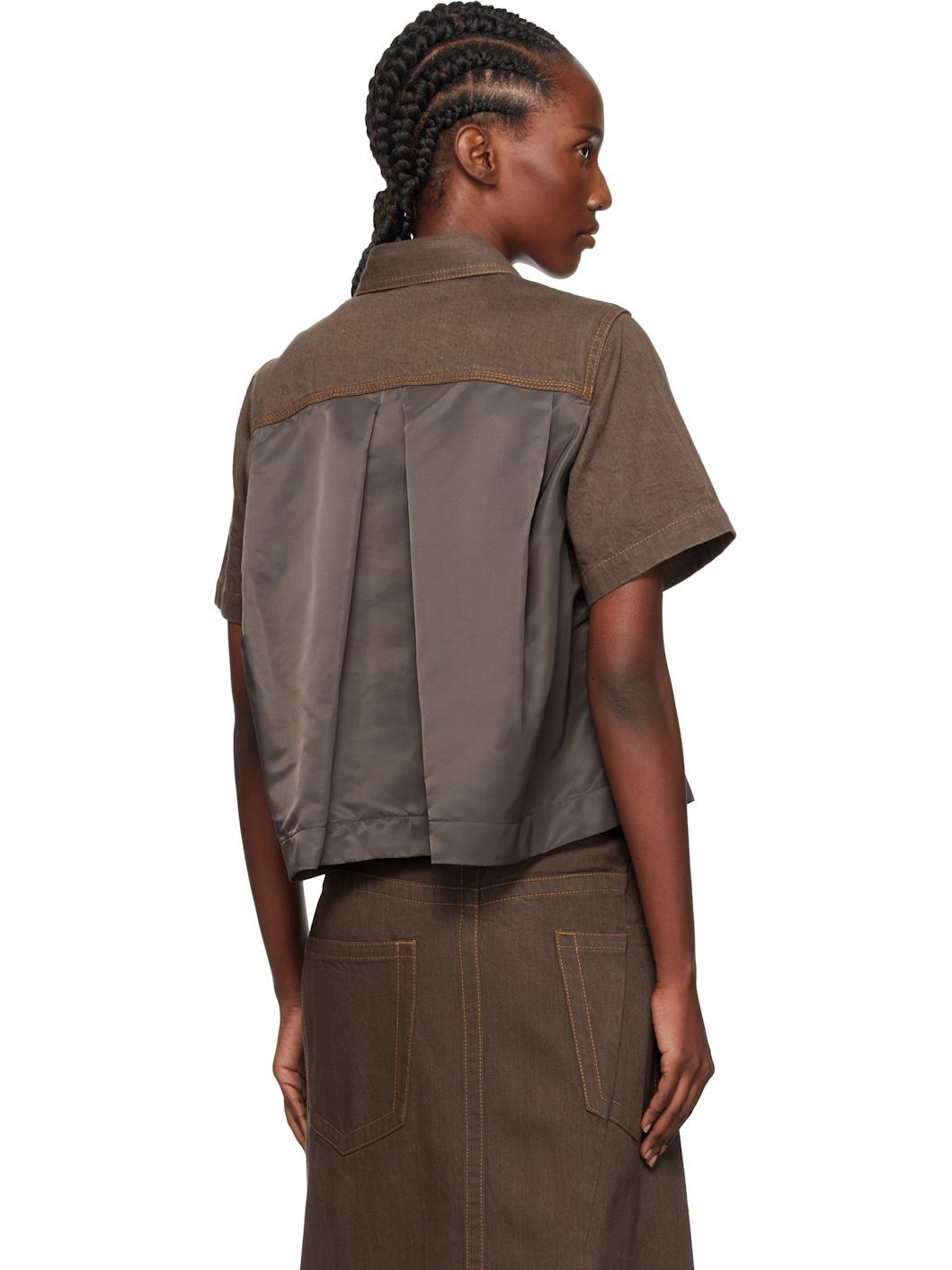 Brown Paneled Denim Shirt - 3